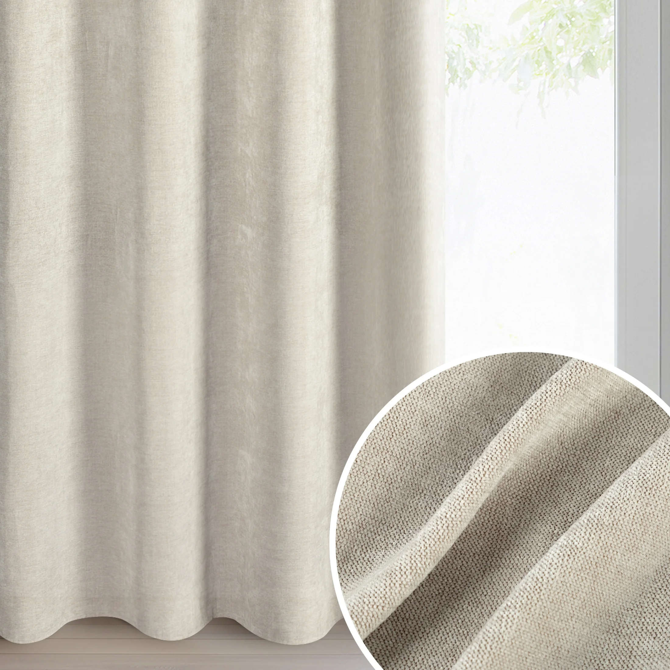 Zasłona jasnobeżowa o szenilowej strukturze 140x250 cm przelotka - NESKA | eurofirany