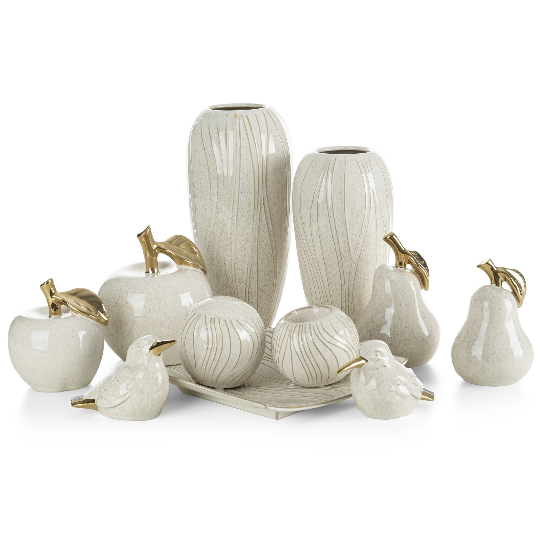 Figurka ceramiczna kremowo-złota gruszka 11x11x16 cm DARLA
