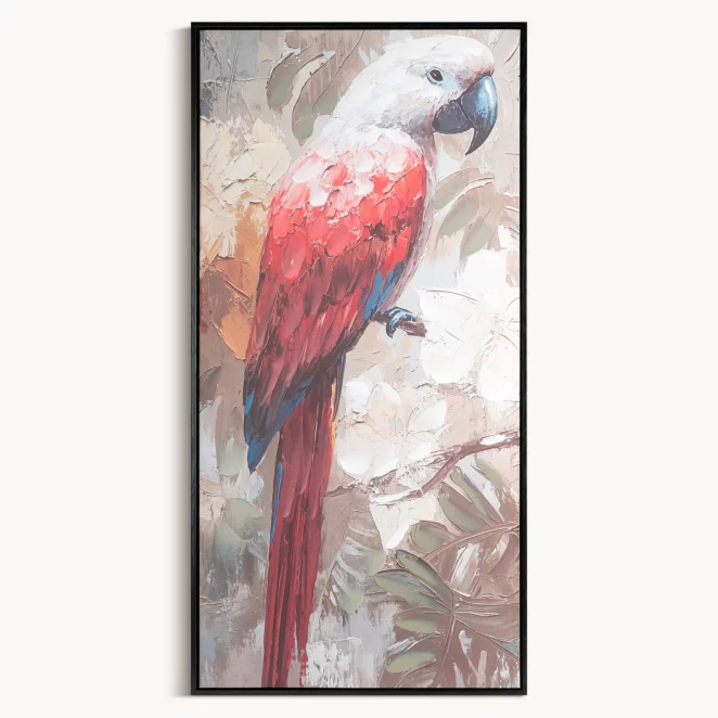 Obraz biało, czerwony ręcznie malowany na płótnie 50x100 cm