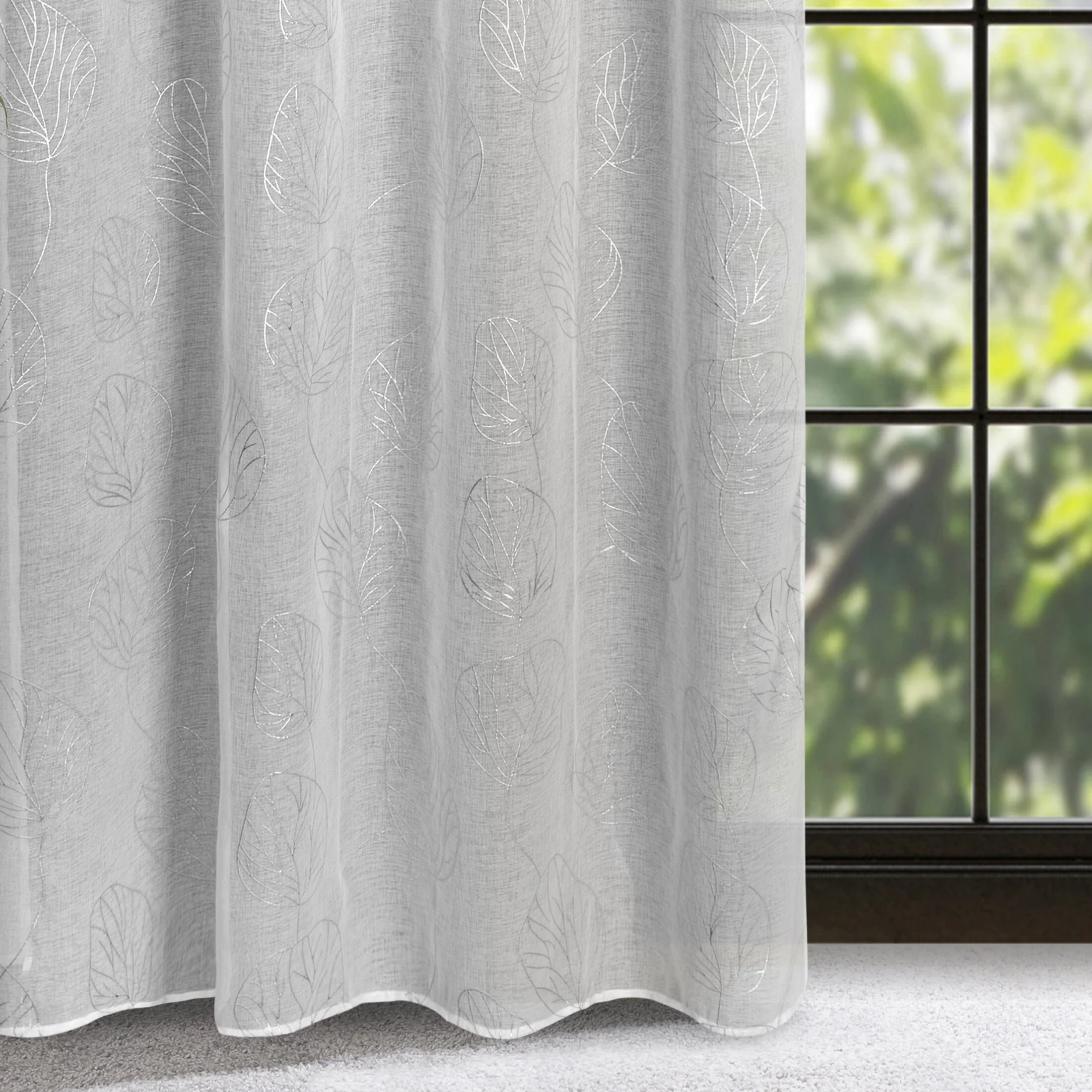 Zasłona biało, srebrna z siateczki w stylu boho 140x250 cm przelotka - LORI | eurofirany