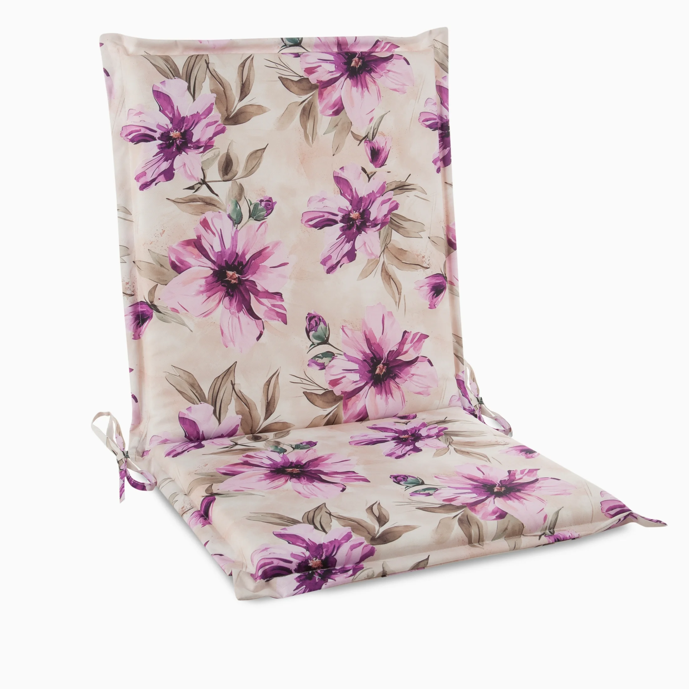 Poduszka na krzesło 45 x 90 x 3 cm wodoodporna kremowo, różowa zdobione roślinnym wzorem GARDEN