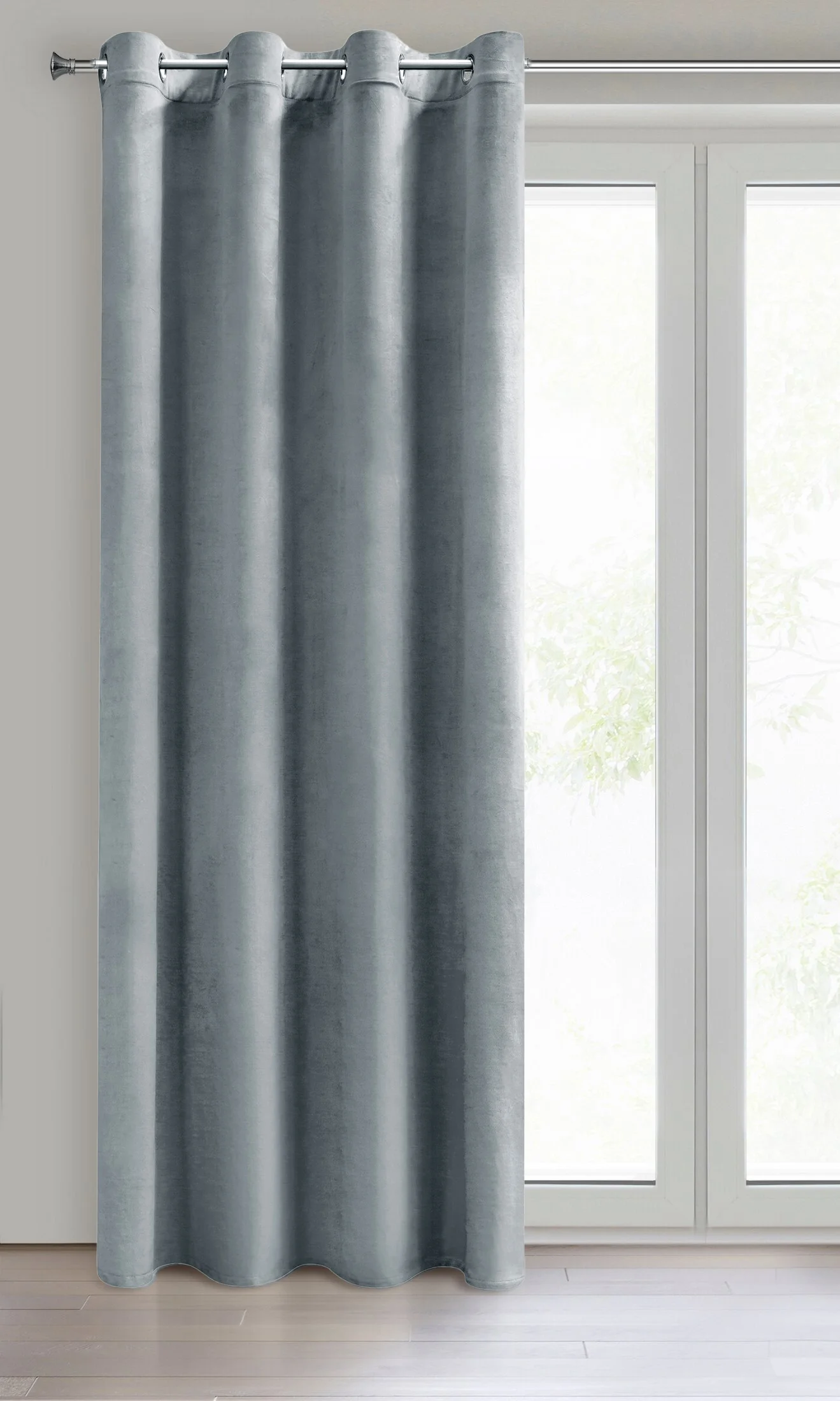 Zasłona szara z matowego welwetu 140x260 cm przelotka - MELANIE