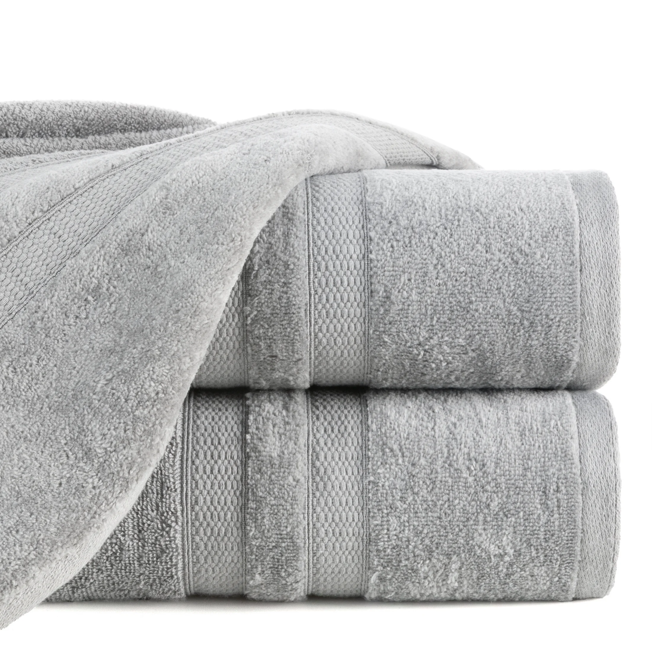 Ręcznik do rąk 30x50 cm bawełniany kolor srebrny z welwetową bordiurą w pasy 500 g/m2 PORTO