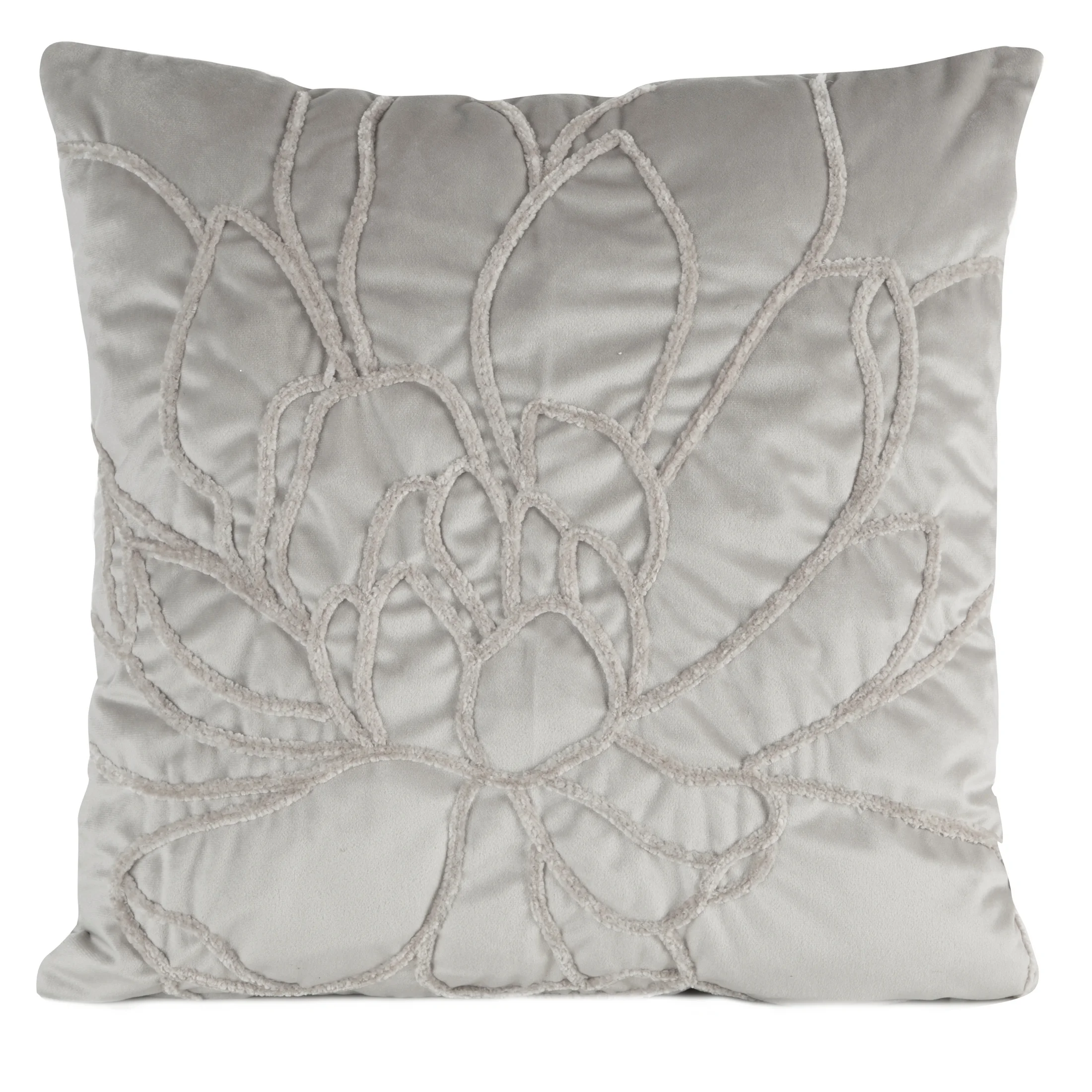 Poszewka na poduszkę 45x45 cm welwetowa, srebrna zdobiona naszywanym wzorem SANDI | eurofirany