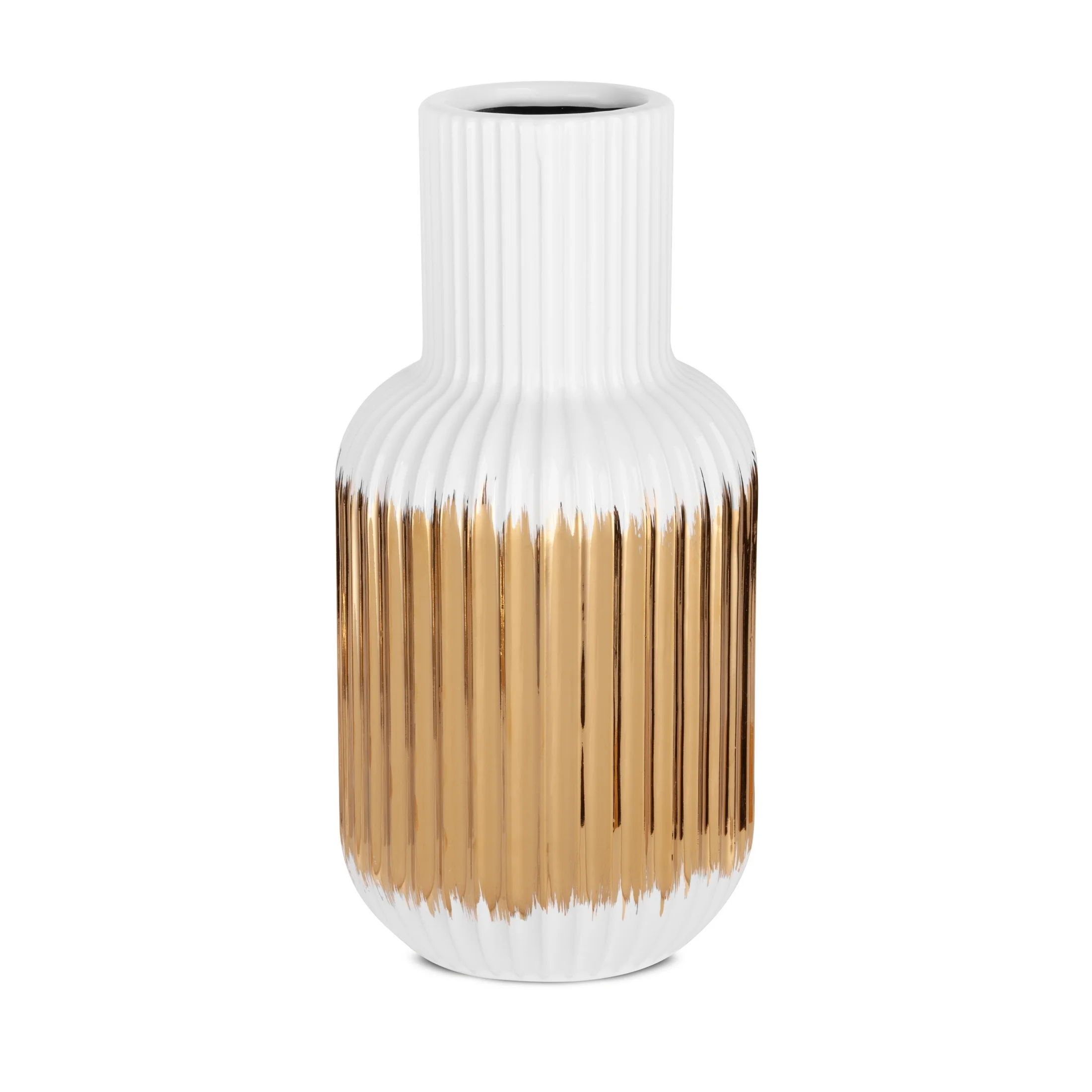 Wazon ceramiczny MONA z geometrycznym motywem biało-złoty | eurofirany