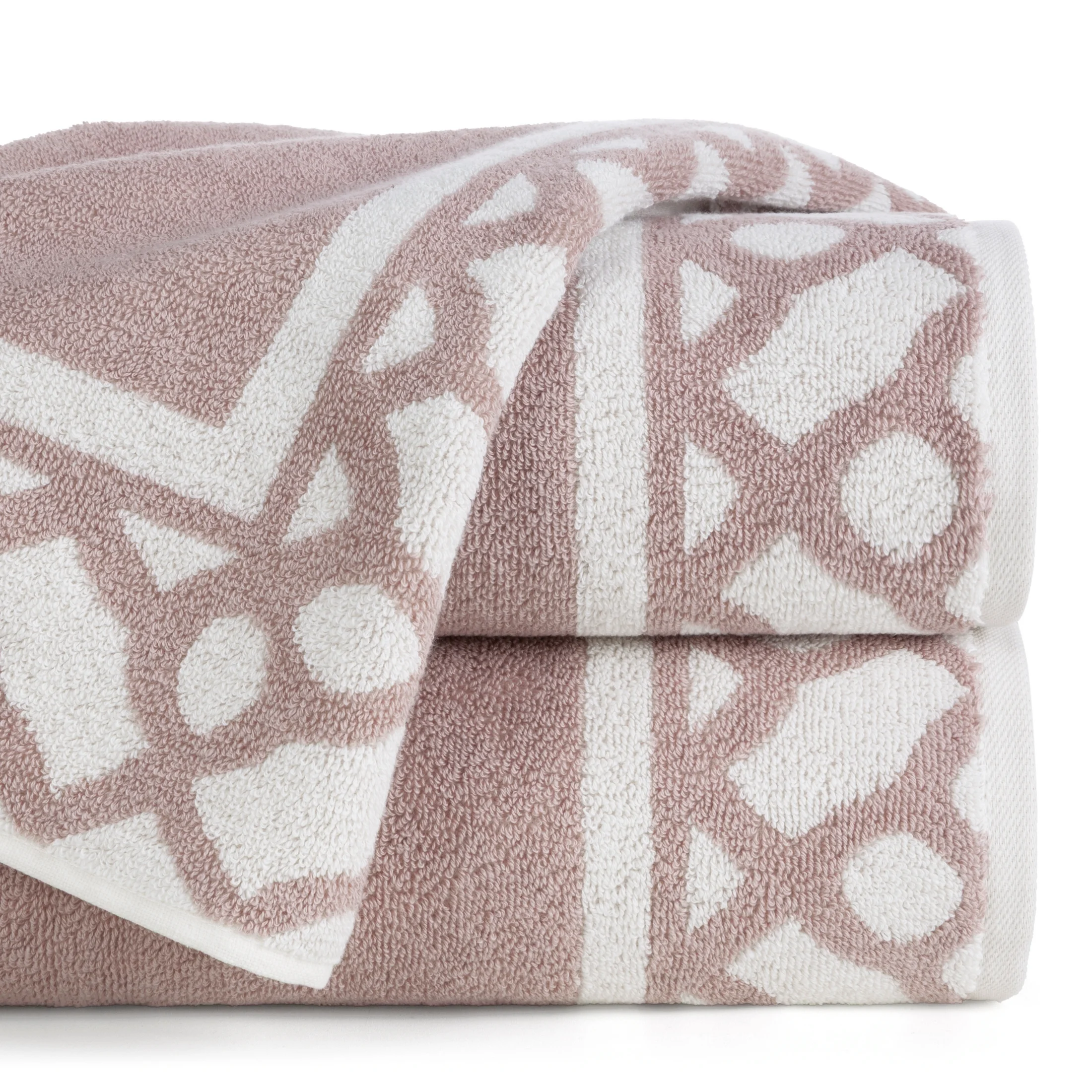 Ręcznik kąpielowy 70x140 cm bawełniany kolor pudrowy zdobiony motywem geometrycznym KALANI