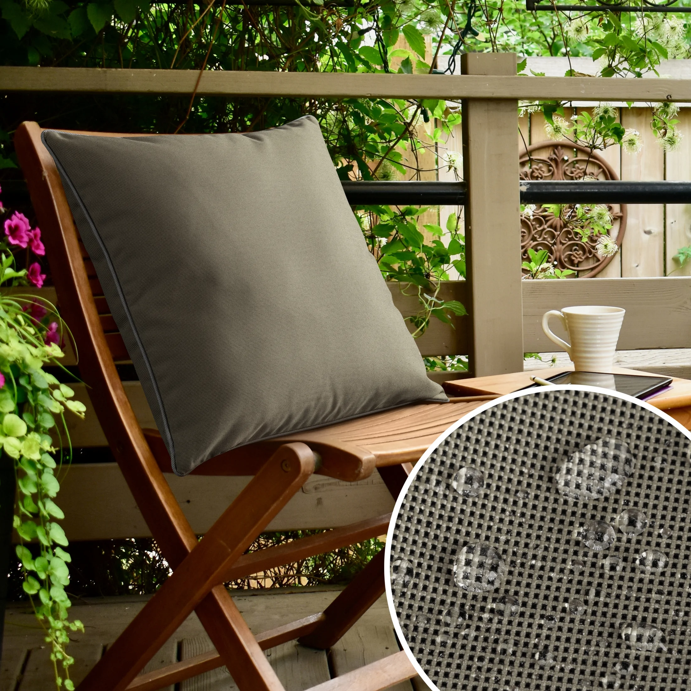 Poszewka na poduszkę 45x45 cm z gładkiej tkaniny wodoodpornej beżowa idealna do ogrodu i na taras GARDEN 4 | 