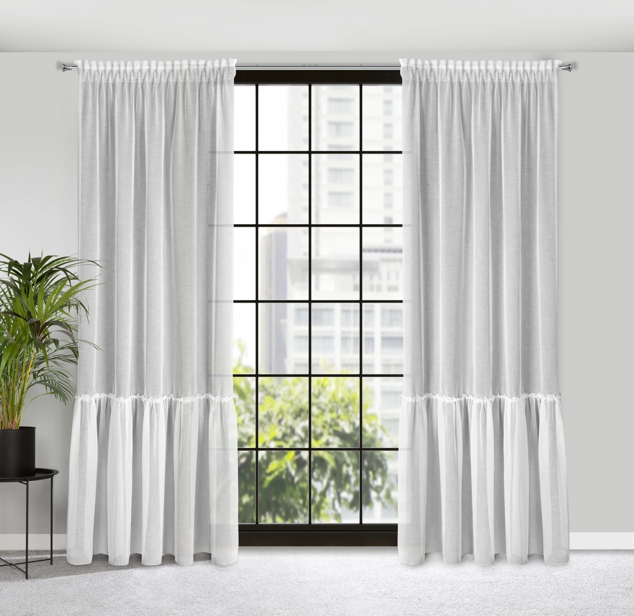 Firana biała z etaminy z jedną falbaną 140x300 cm taśma LENA 1