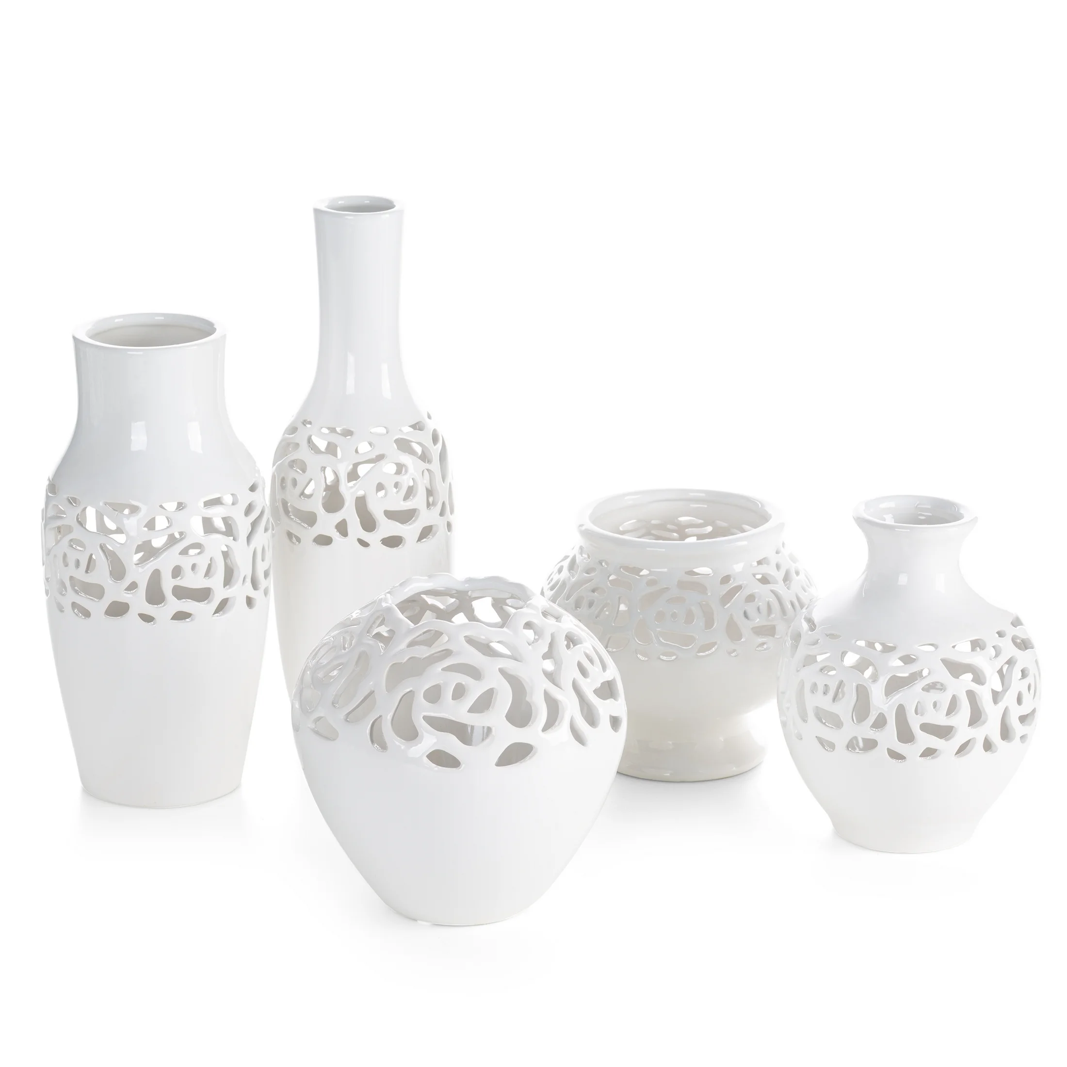 Wazon dekoracyjny biały wykończony ażurowym wzorem 17x17 cm CELIA