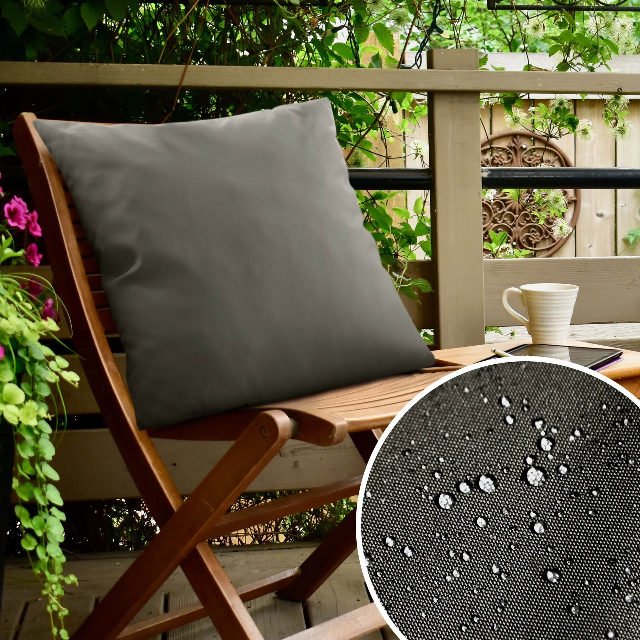 Poszewka na poduszkę 45x45 cm z gładkiej tkaniny wodoodpornej grafitowa idealna do ogrodu i na taras GARDEN |