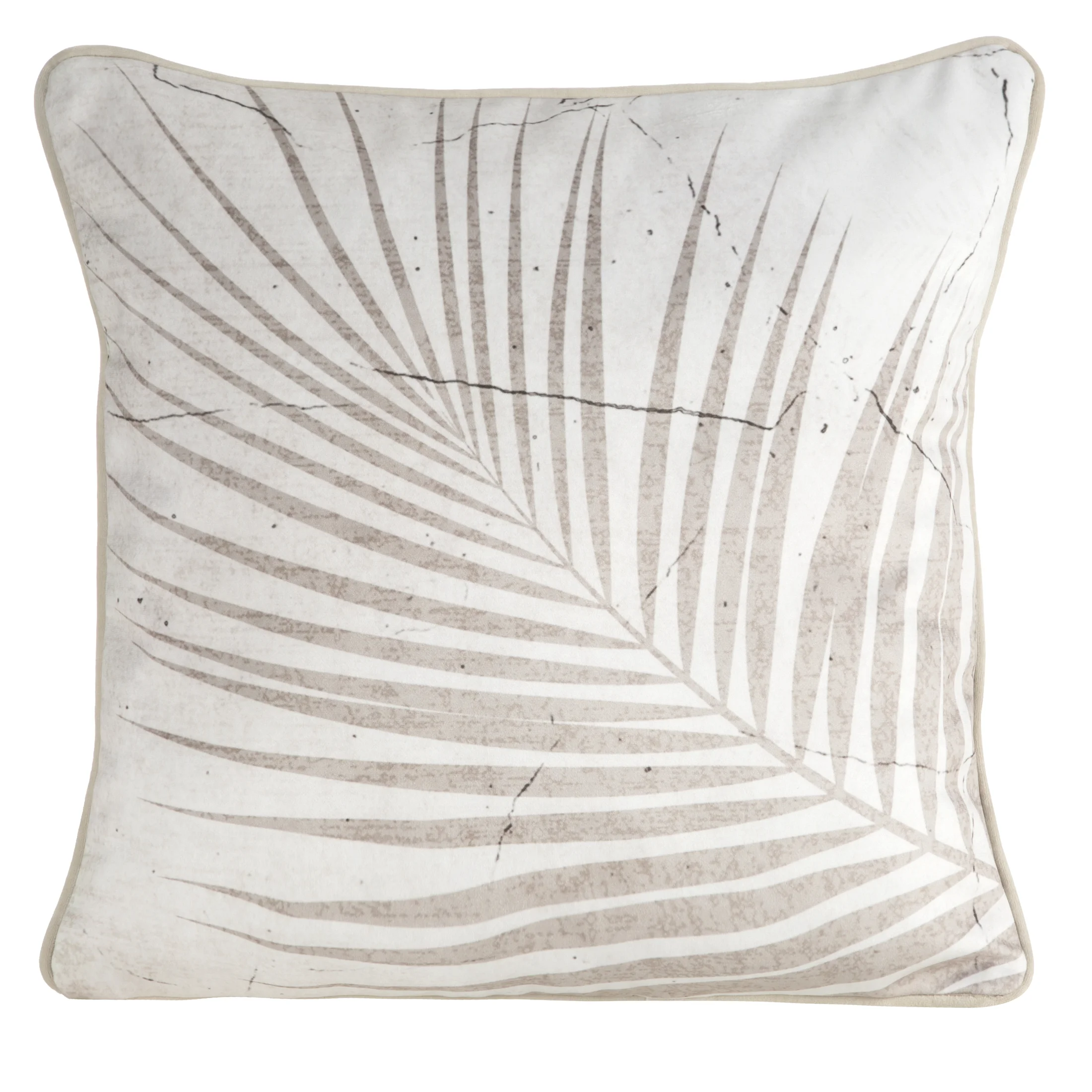 Poszewka na poduszkę dwustronna 45x45 cm welwetowa, kremowo beżowa z motywem roślinnym z wypustką na brzegach SALMA Eurofirany Premium | eurofirany