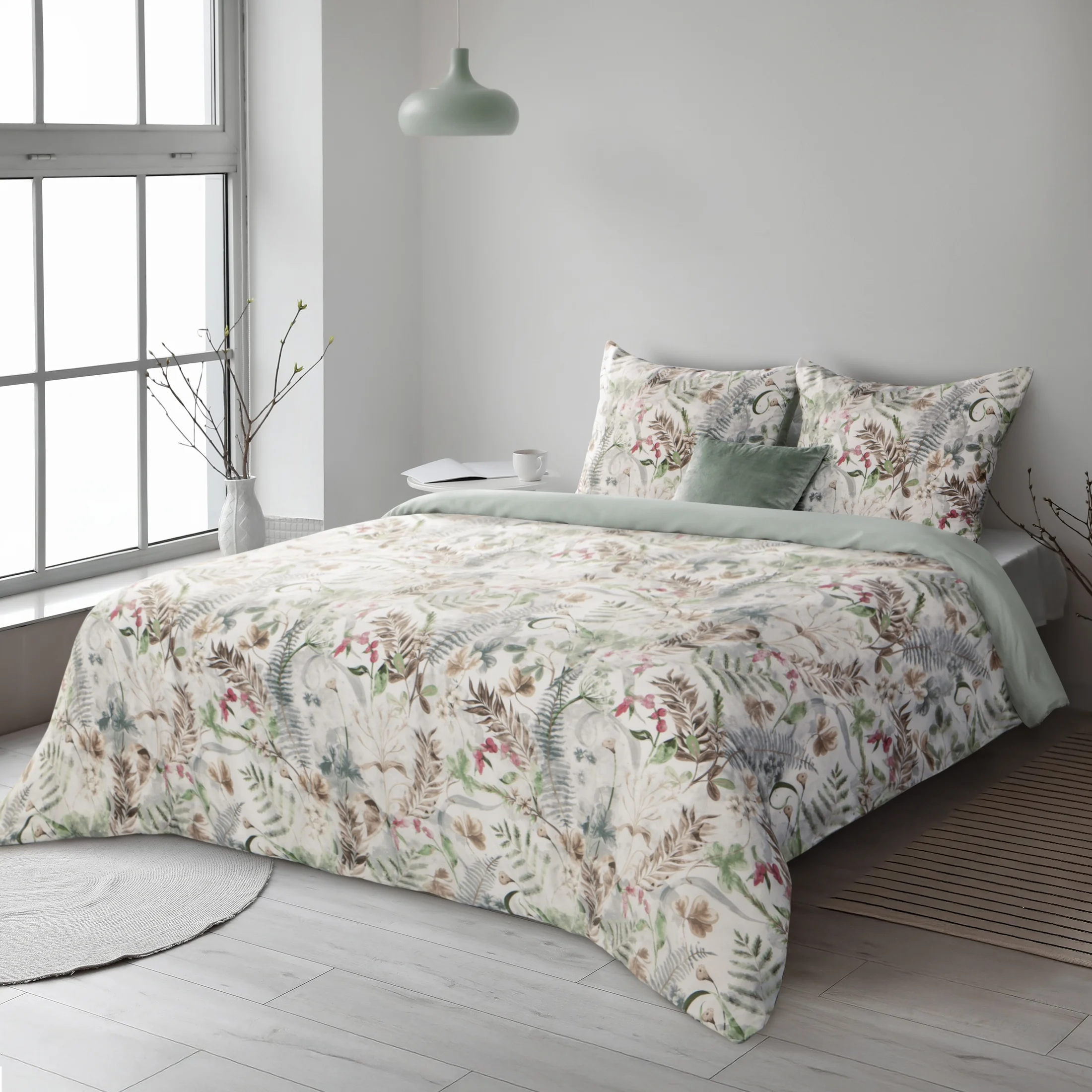 Pościel 220x200 cm bawełniana kolor biały, brązowy z motywem botanicznym SPRING 47 | eurofirany