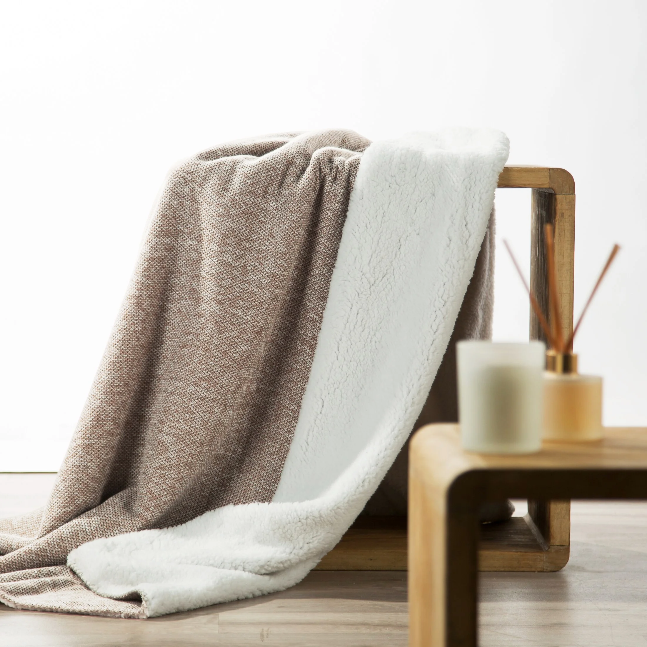 Koc bukla 150x200 cm beżowo, biały dwustronny PANDA Eurofirany Premium | 