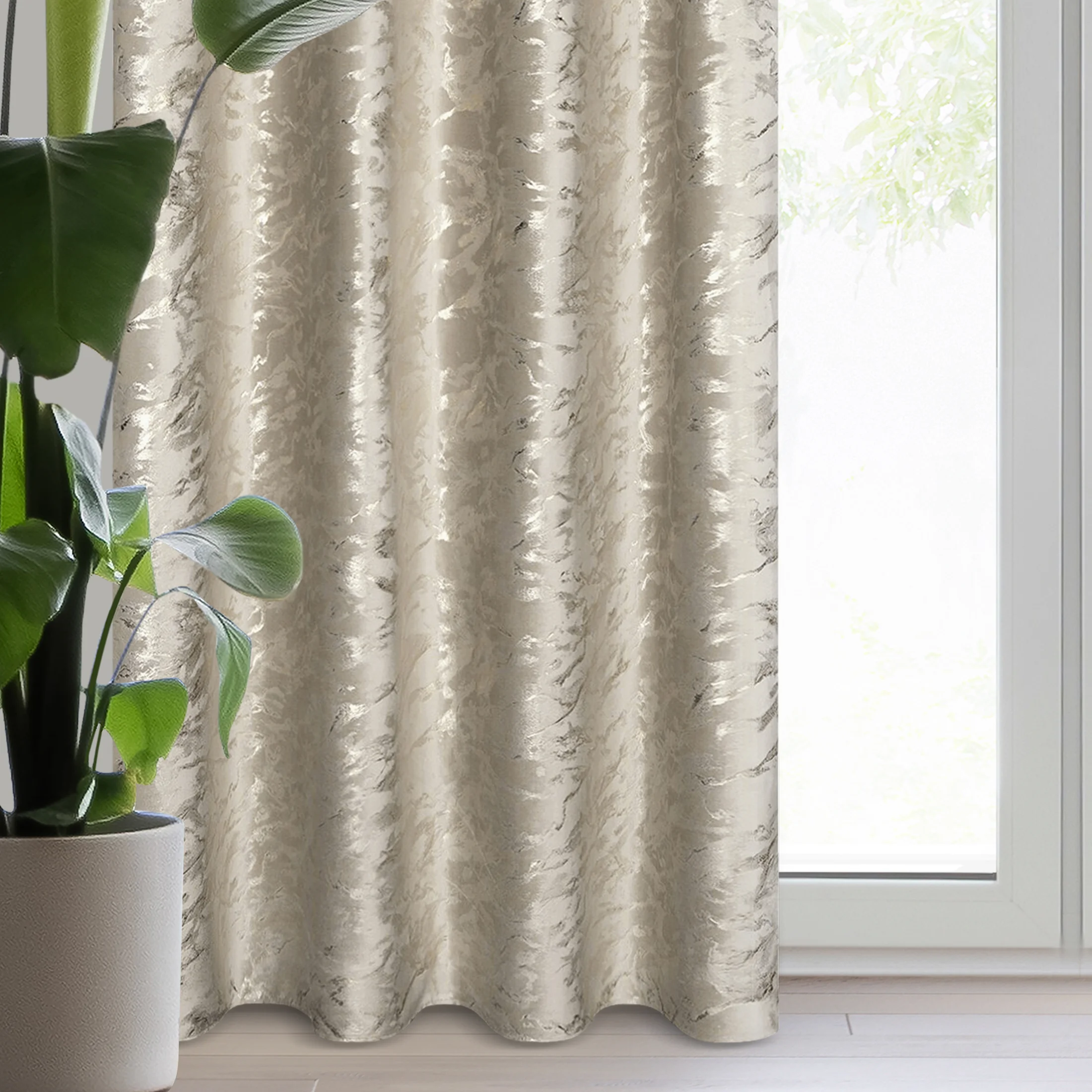 Zasłona welwetowa, ciemnobeżowy, złoty z błyszczącym nadrukiem 140x250 cm złota przelotka - DORIS - Design 91 | eurofirany