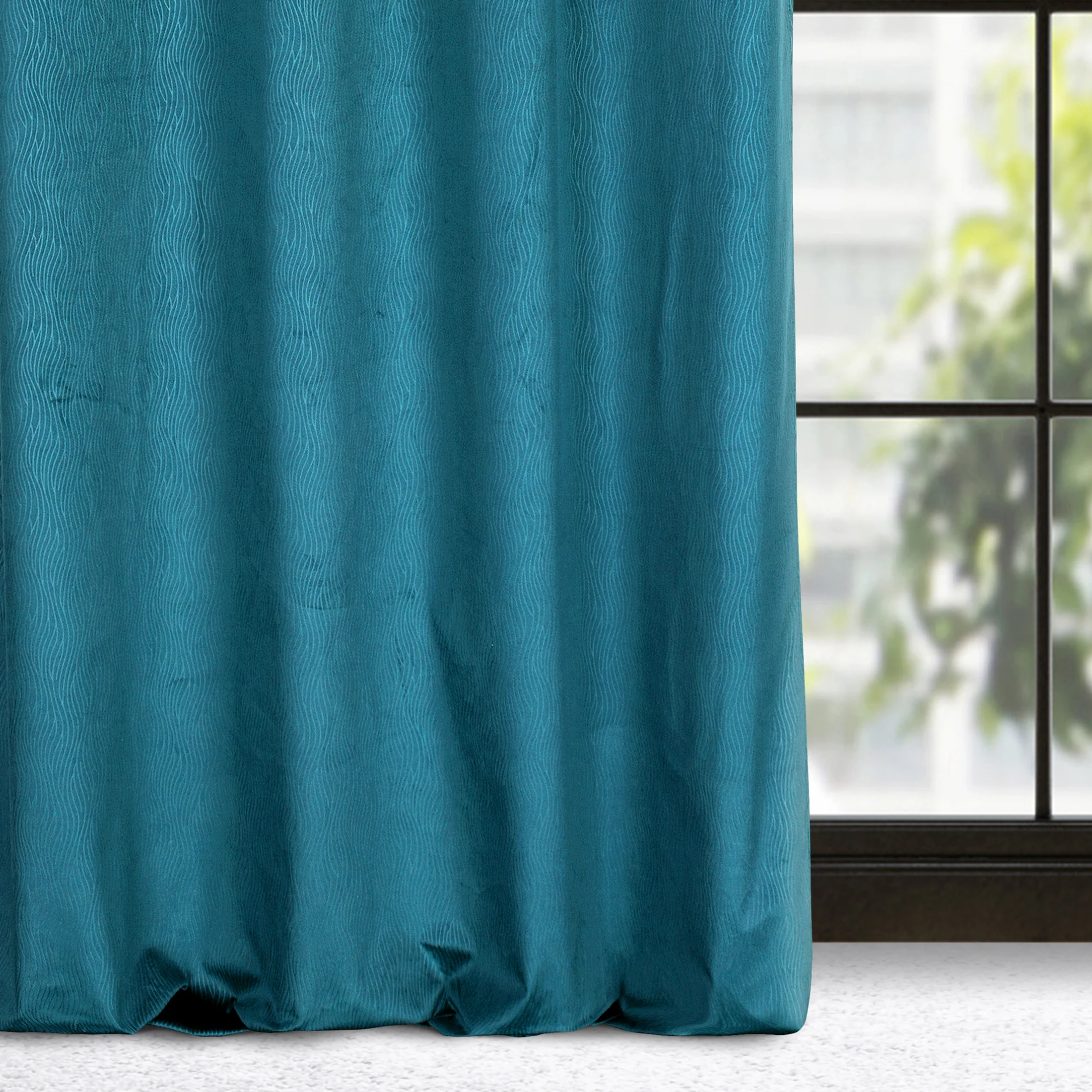 Zasłona ciemnoniebieska z wytłaczanego welwetu 140x250 cm przelotka - LILI | eurofirany