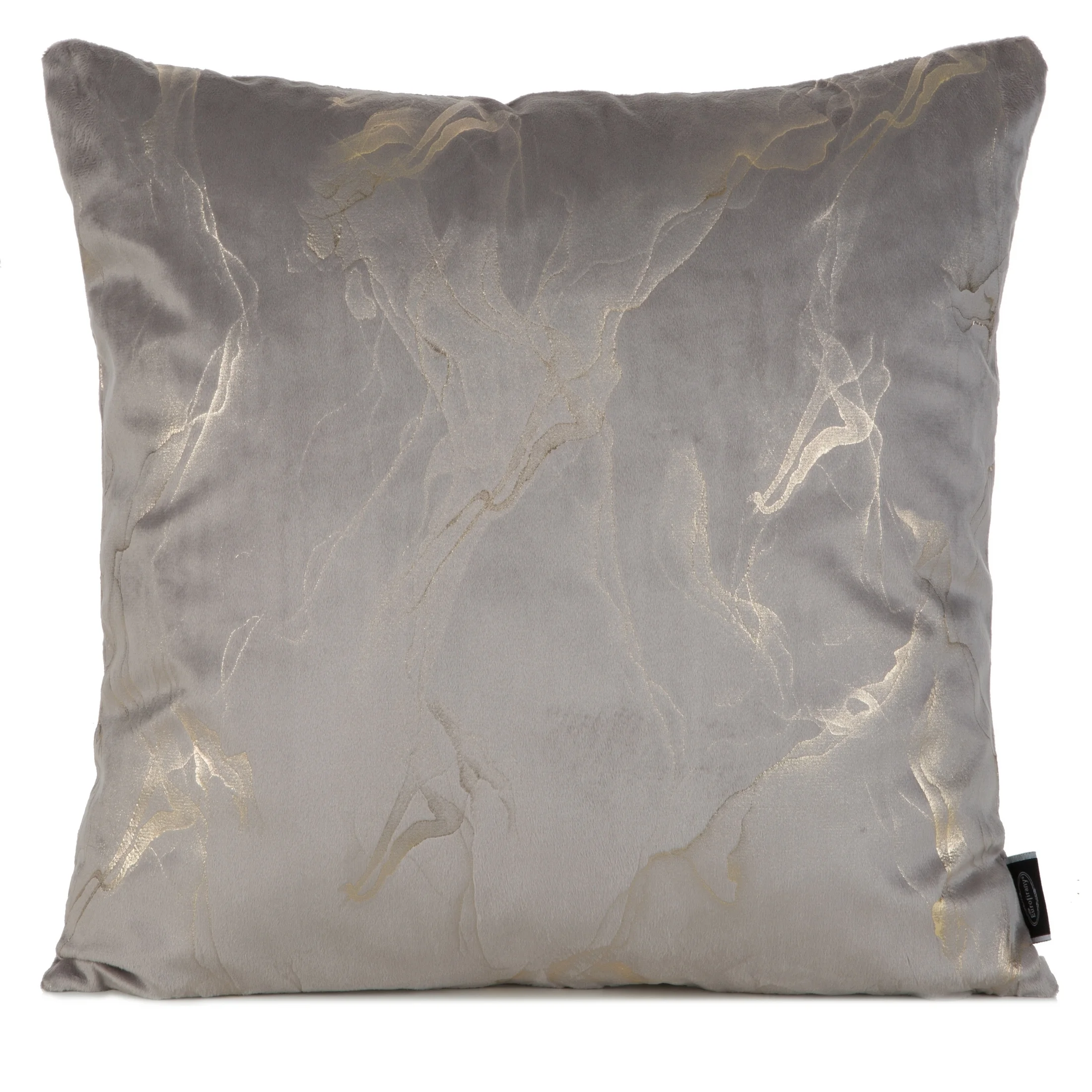 Poszewka na poduszkę 45x45 cm welwetowa stalowo, szampańska zdobiona błyszczącym nadrukiem marmuru NAIRA | eurofirany