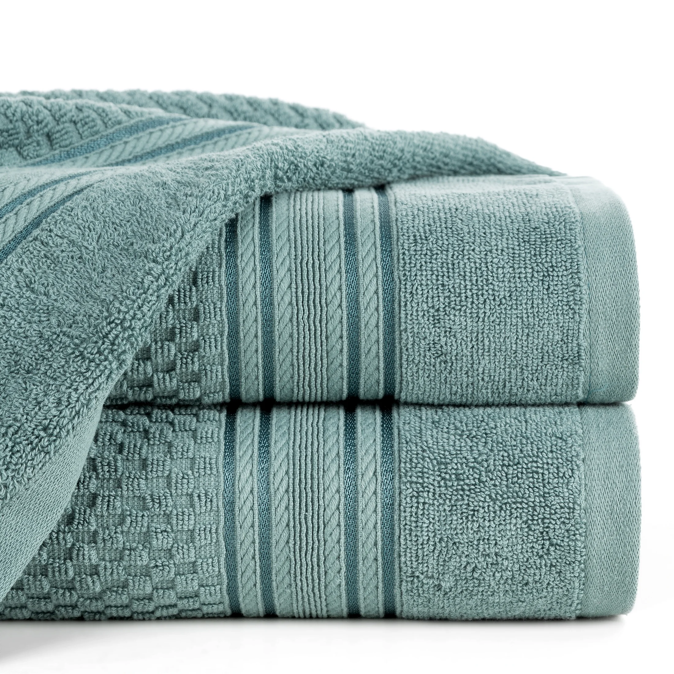 Ręcznik do rąk 30x50 cm bawełniany kolor ciemnomiętowy zdobiony subtelnymi paseczkami 500 g/m2 DAVOS