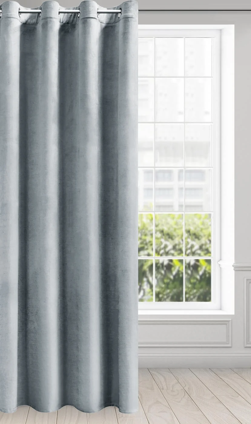 Zasłona szara z miękkiego welwetu 140x250 cm przelotka - SUZANA
