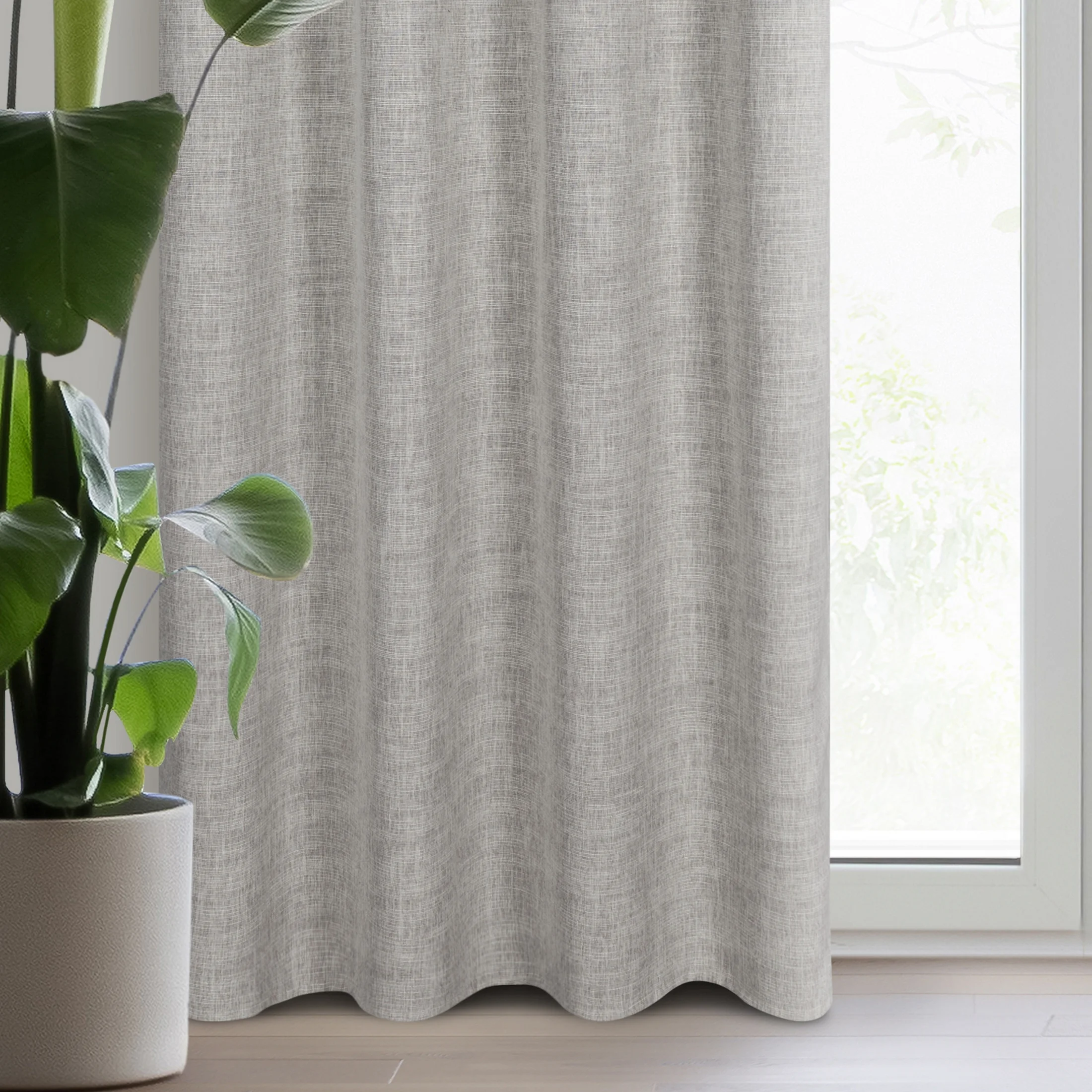 Zasłona beżowa z lnianym splotem w stylu eko 140x250 cm przelotka - ROMA