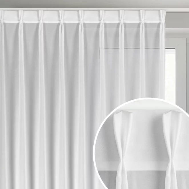 Firana biała z szyfonu 230x270 cm (wymiar podany na gotowo) z systemem flex - RUBY