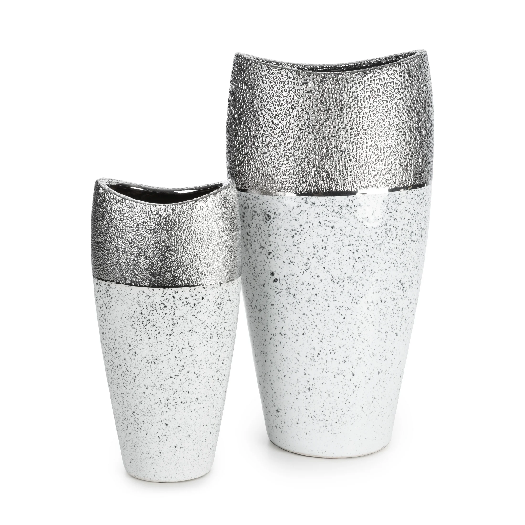 Wazon ceramiczny biało-srebrny zdobiony imitacją granitu 20x14x40 cm MILO