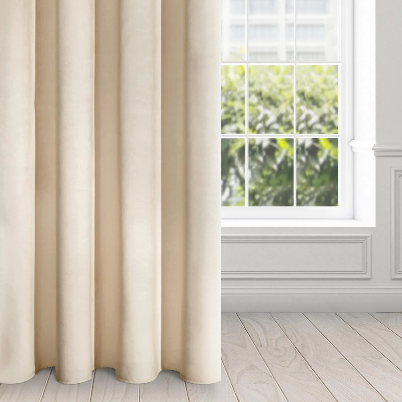 Zasłona beżowa z ekskluzywnego aksamitnego welwetu 290 g/m2 140x250 cm 10 szt. przelotek - VILLA | eurofirany