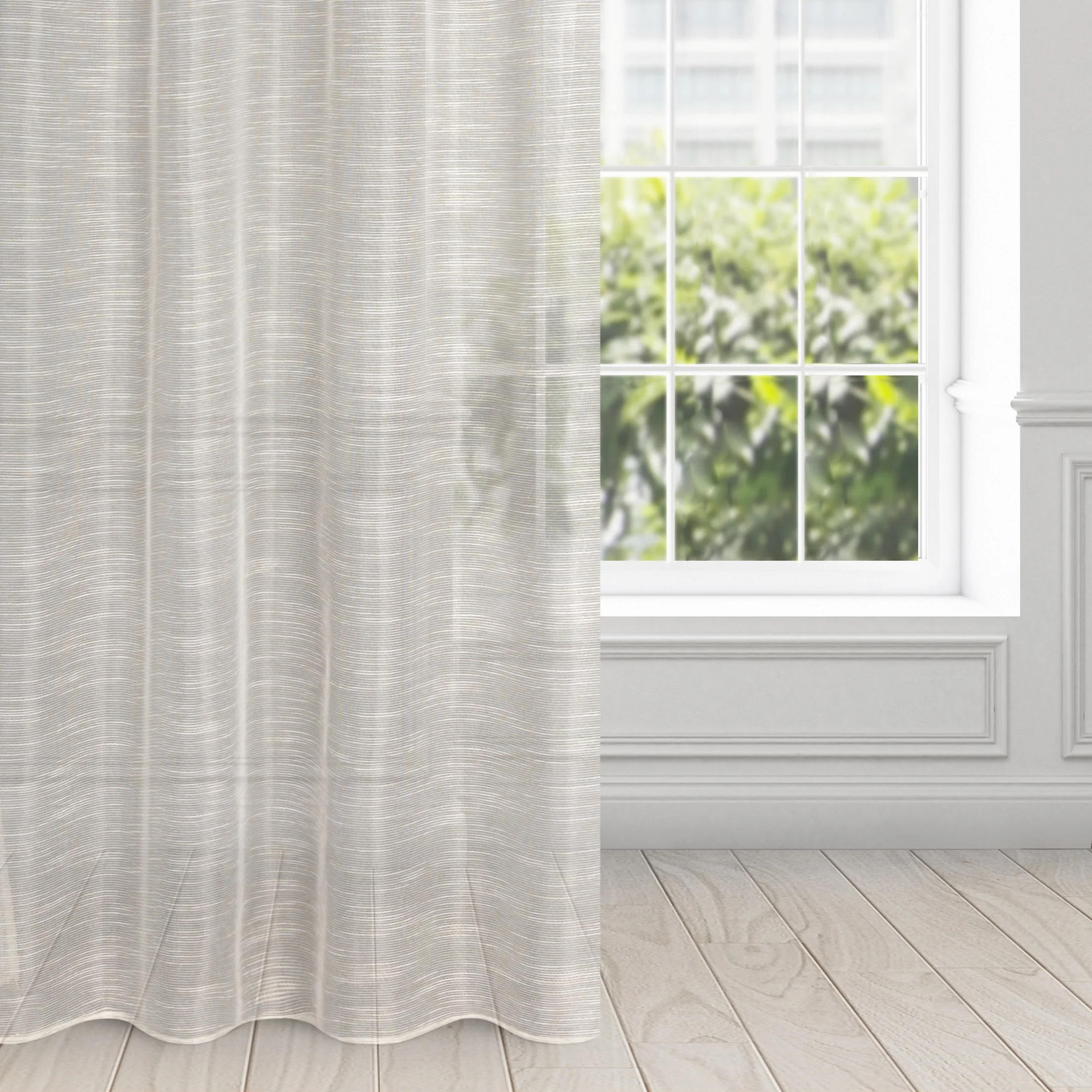 Firana naturalna z rysunkiem poziomych nitek na błyszczącym tle 140x250 cm przelotka RACHEL | eurofirany