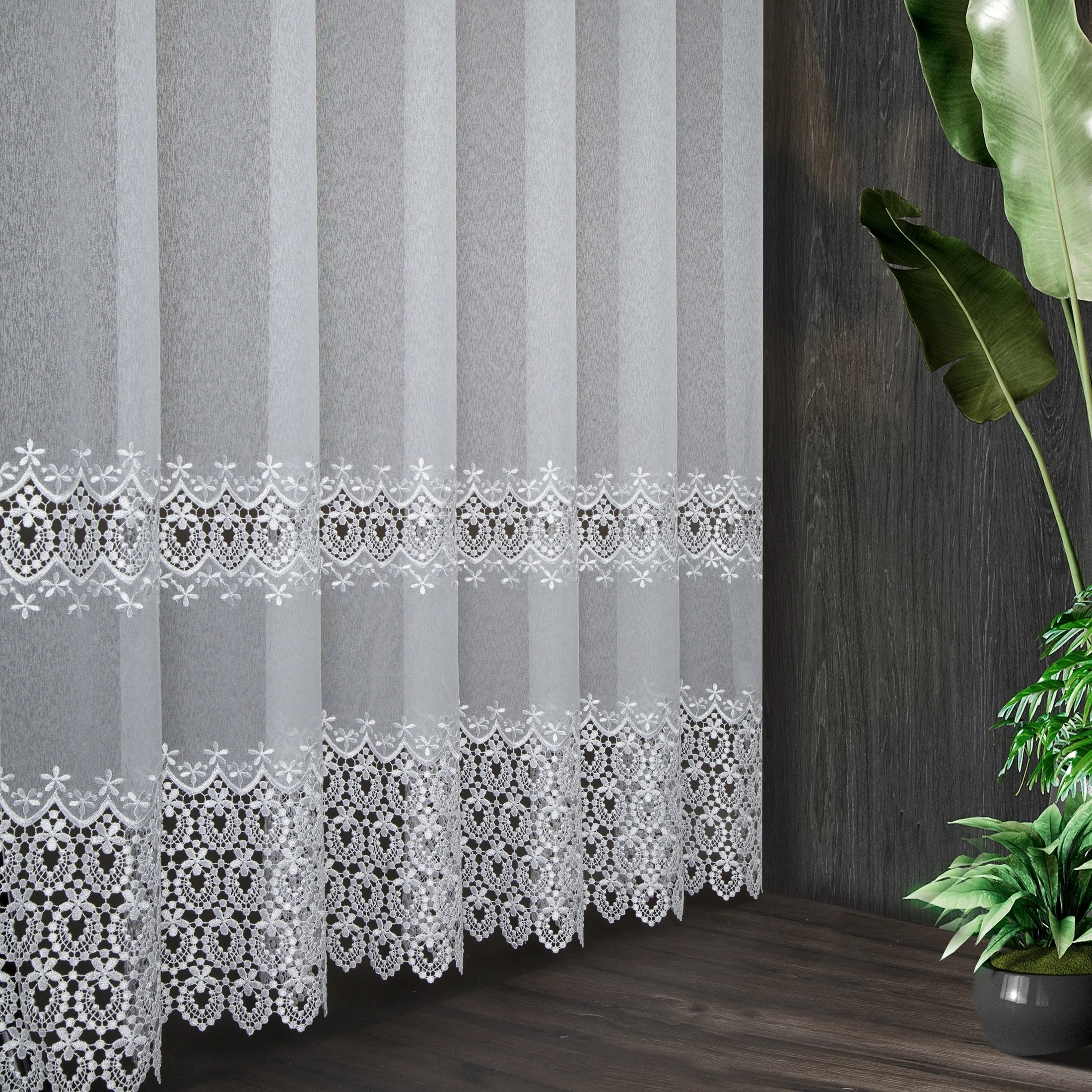 Tkanina firanowa markizeta z dwoma pasami gipiury