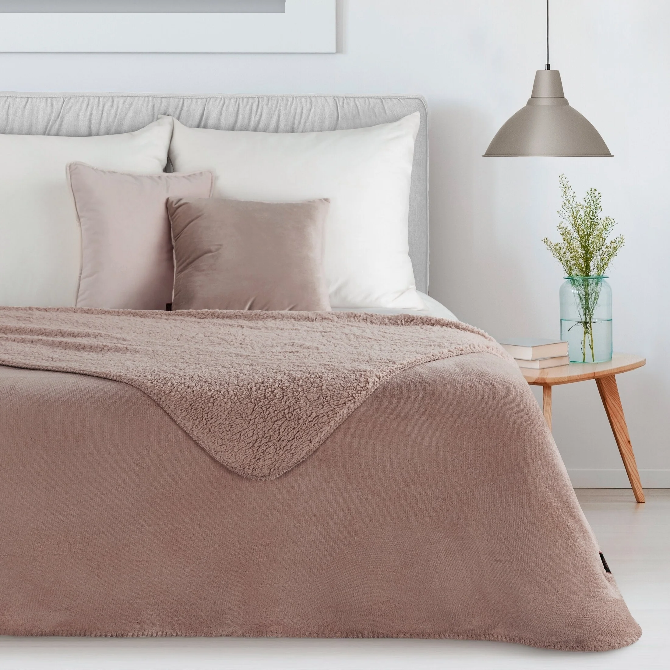 Koc 200x220 jasnobrązowy z miękkiego polaru ze strukturą baranka TEDY Eurofirany Premium | eurofirany