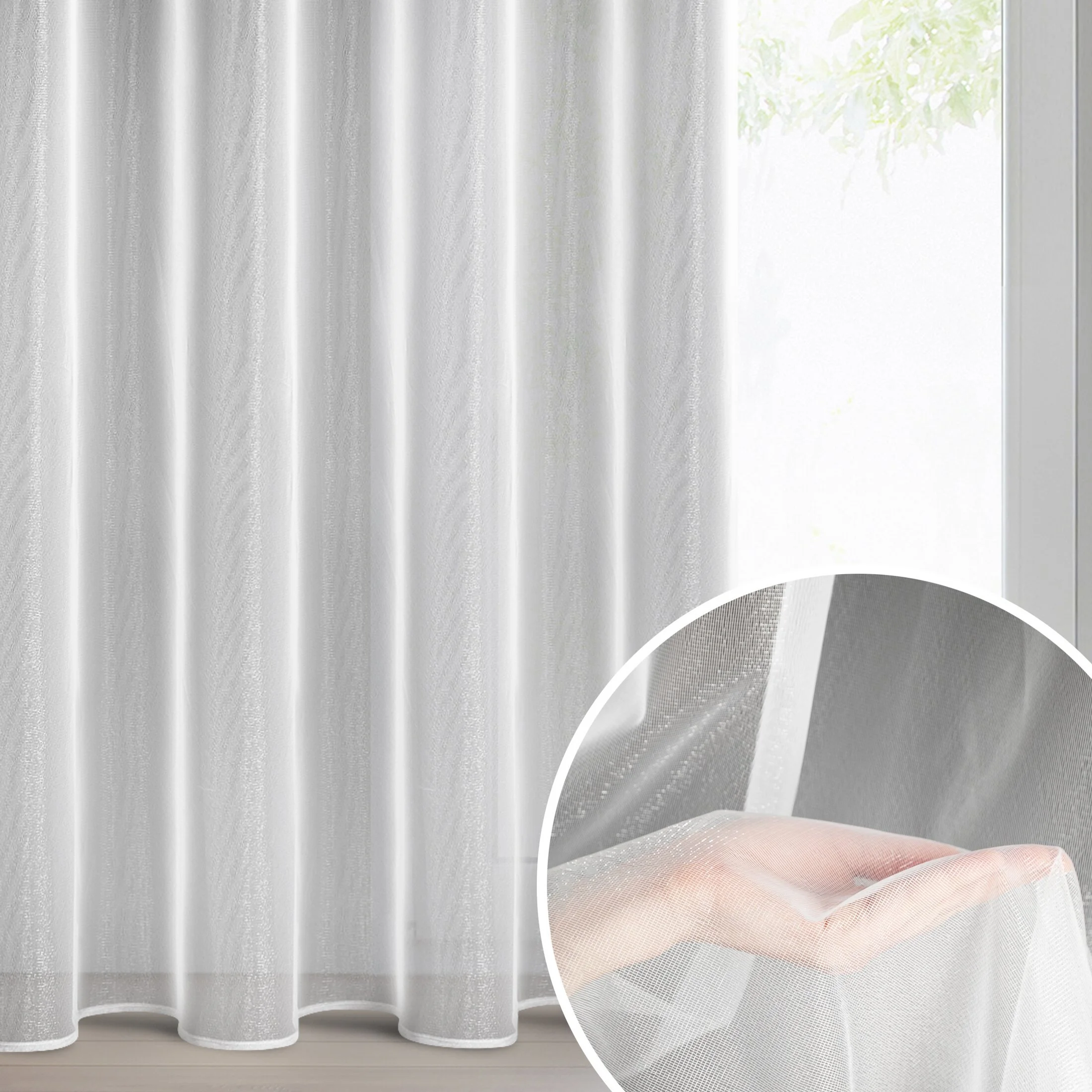 Firana biała z lekkiej i błyszczącej tkaniny 350x250 cm przelotka ESEL ELLA LINE | eurofirany