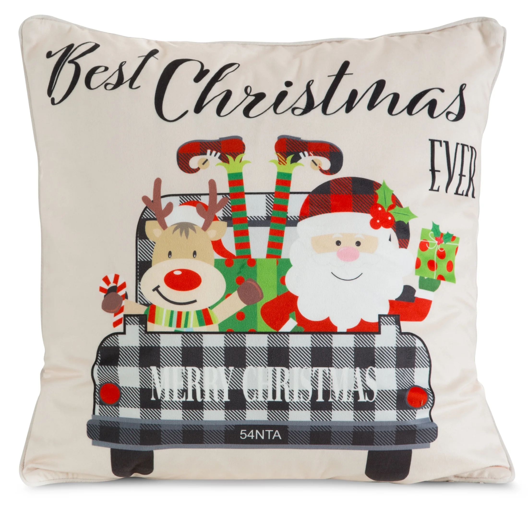 Poszewka na poduszkę 45x45 cm welwetowa, czerwono czarna zdobiona uroczym motywem świątecznym | eurofirany