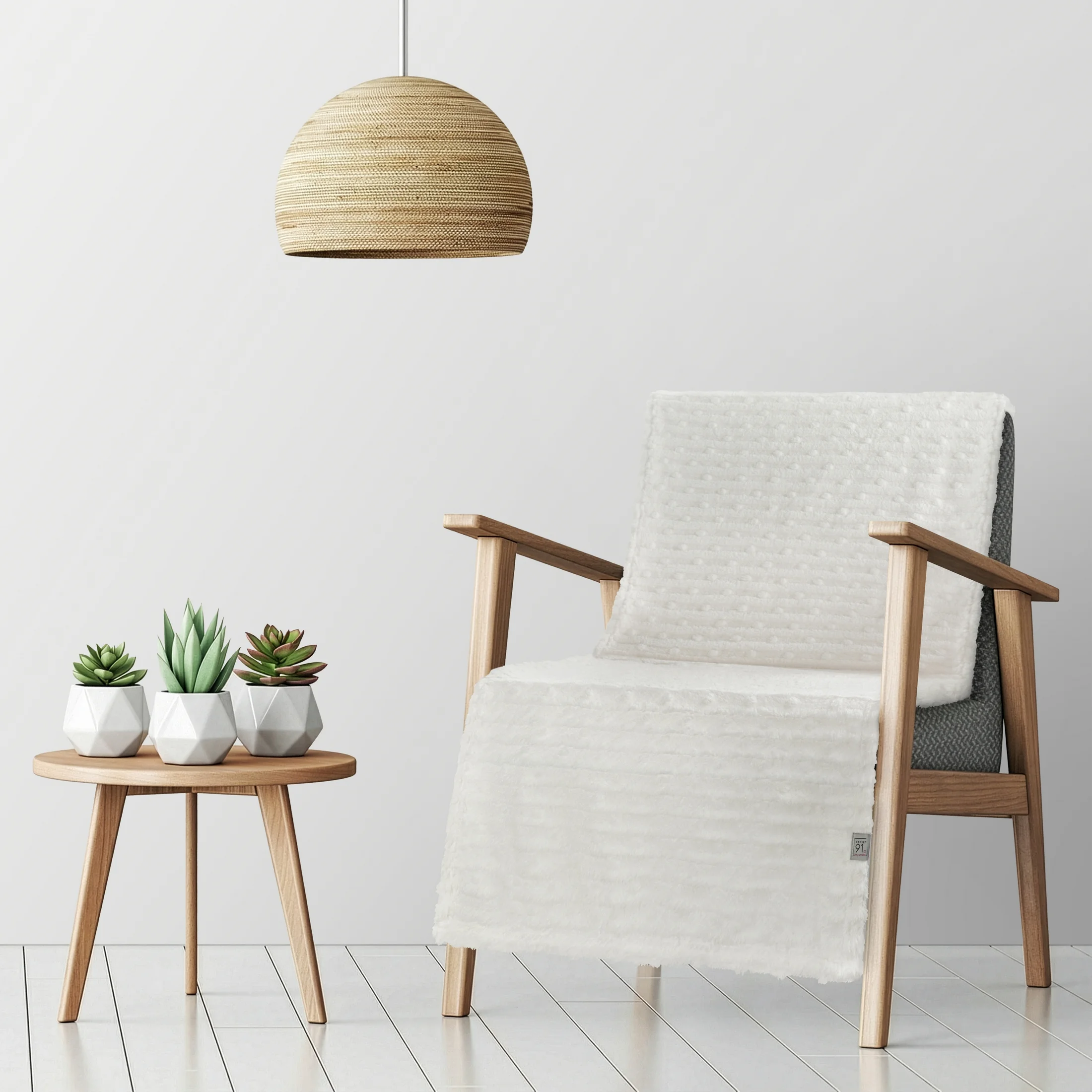 Narzuta na fotel-koc 70x160 cm biała z wytłaczanym wzorem pasów LISA Design 91 | 