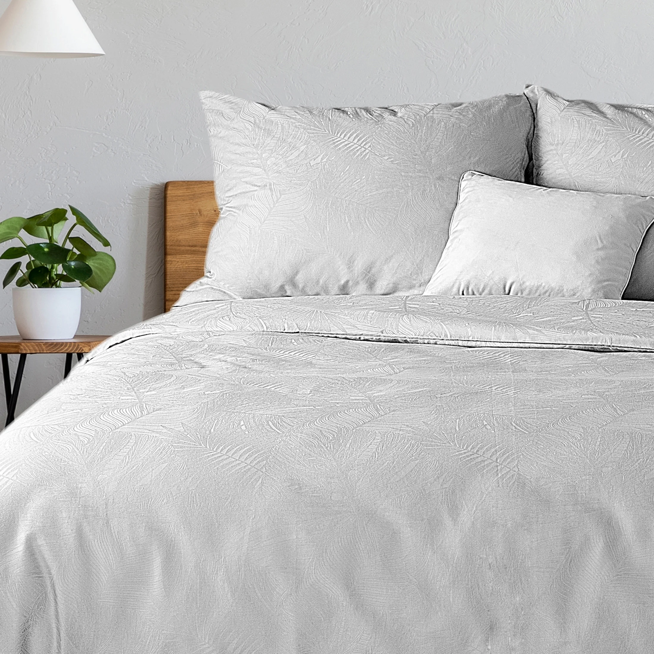 Pościel 220x200 cm bawełniana z adamaszku kolor biały zdobiona żakardowym wzorem DAMASK | eurofirany