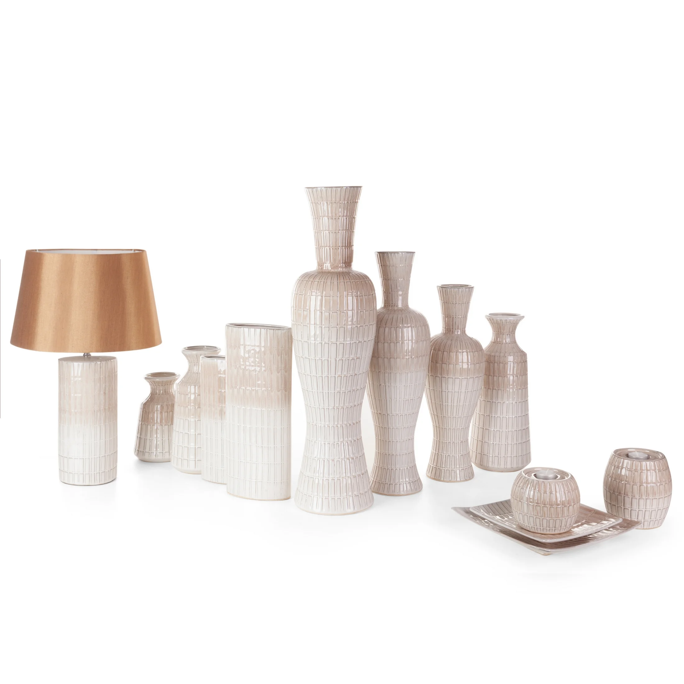 Świecznik ceramiczny kremowo-beżowy średnica 13x15 cm EDNA