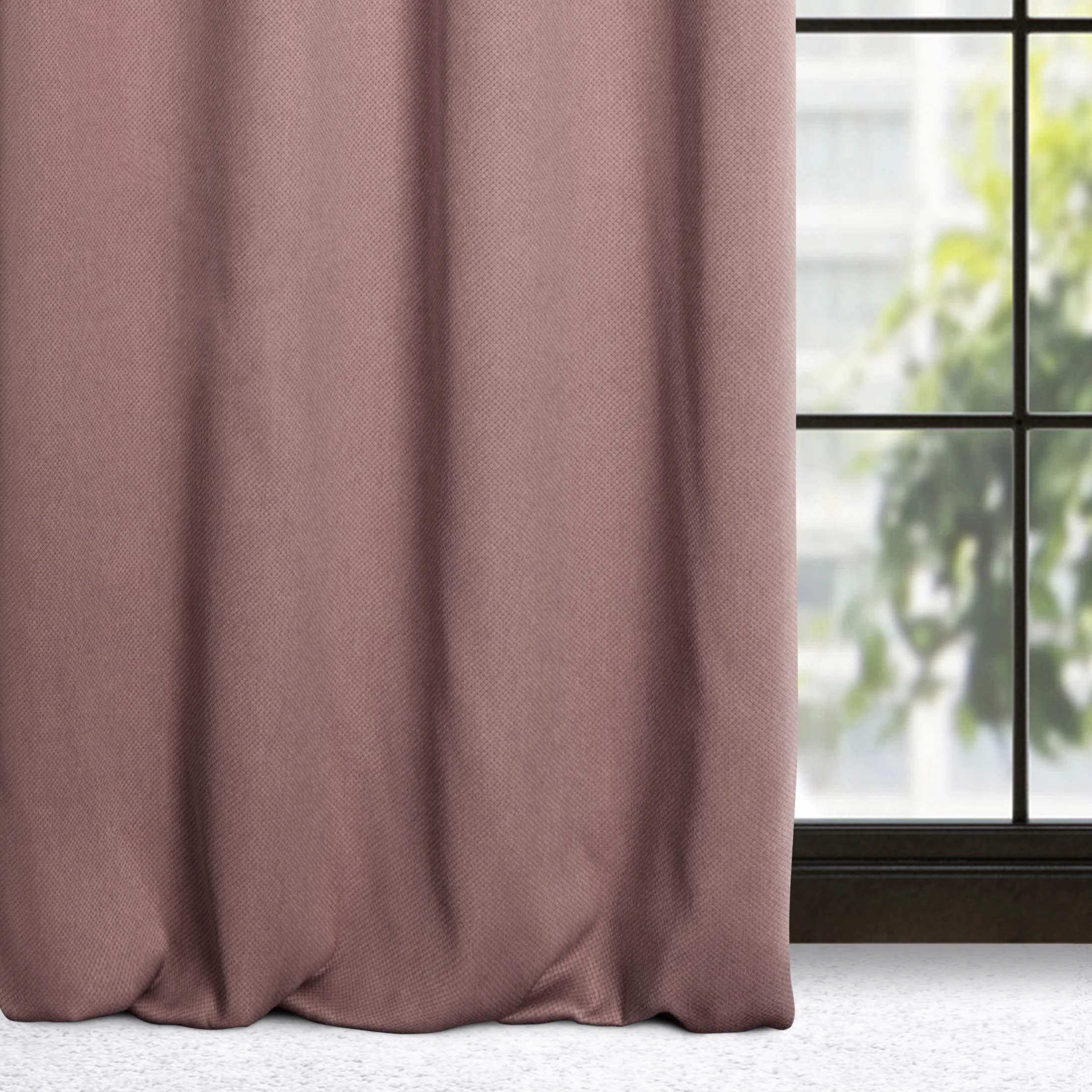 Zasłona pudrowy róż zaciemniająca o strukturze drobnej krateczki 140x250 przelotka - AMARO | eurofirany