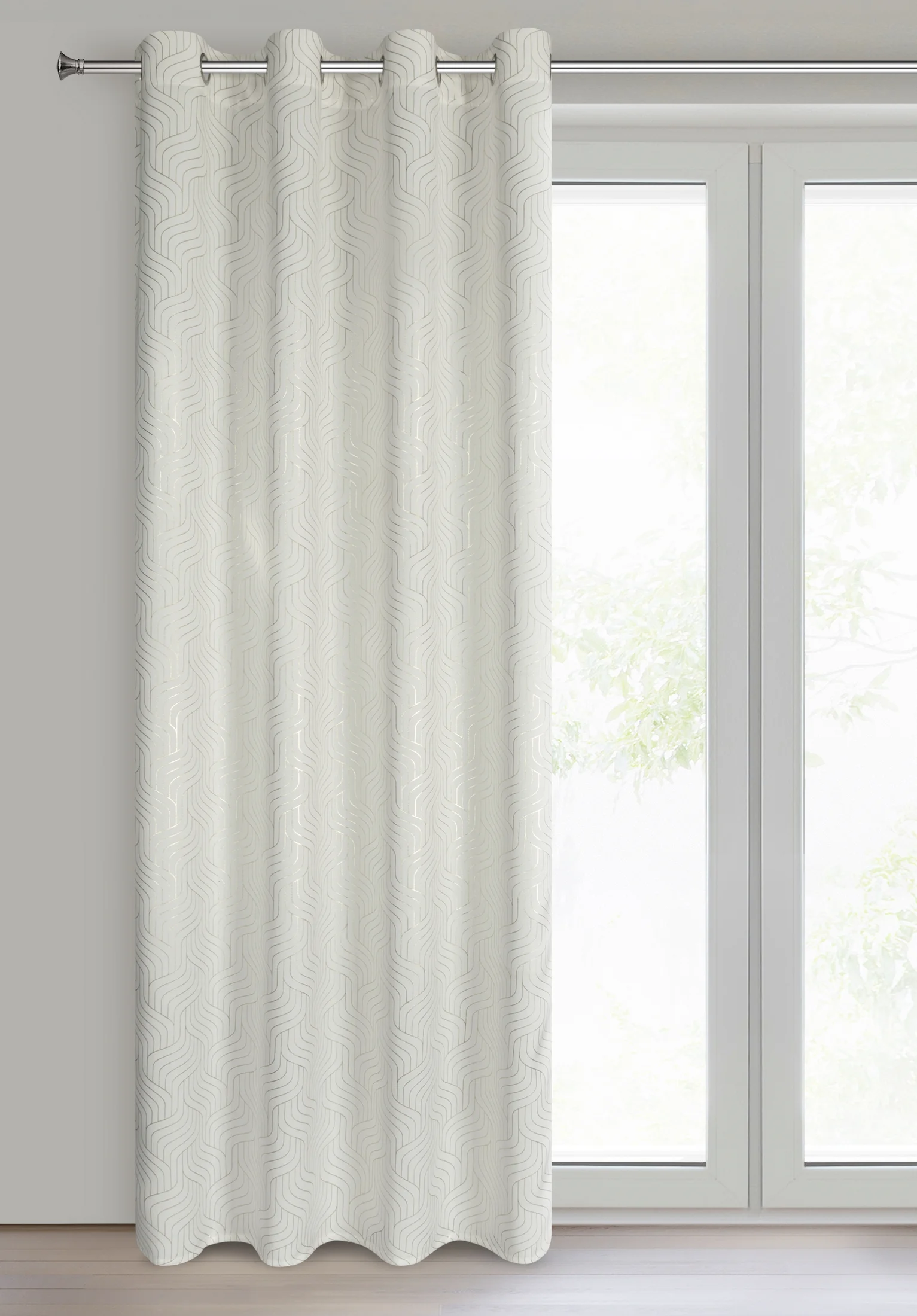 Zasłona biało, szampańska z tkaniny typu - BLACKOUT 140x250 cm przelotka - OLETA