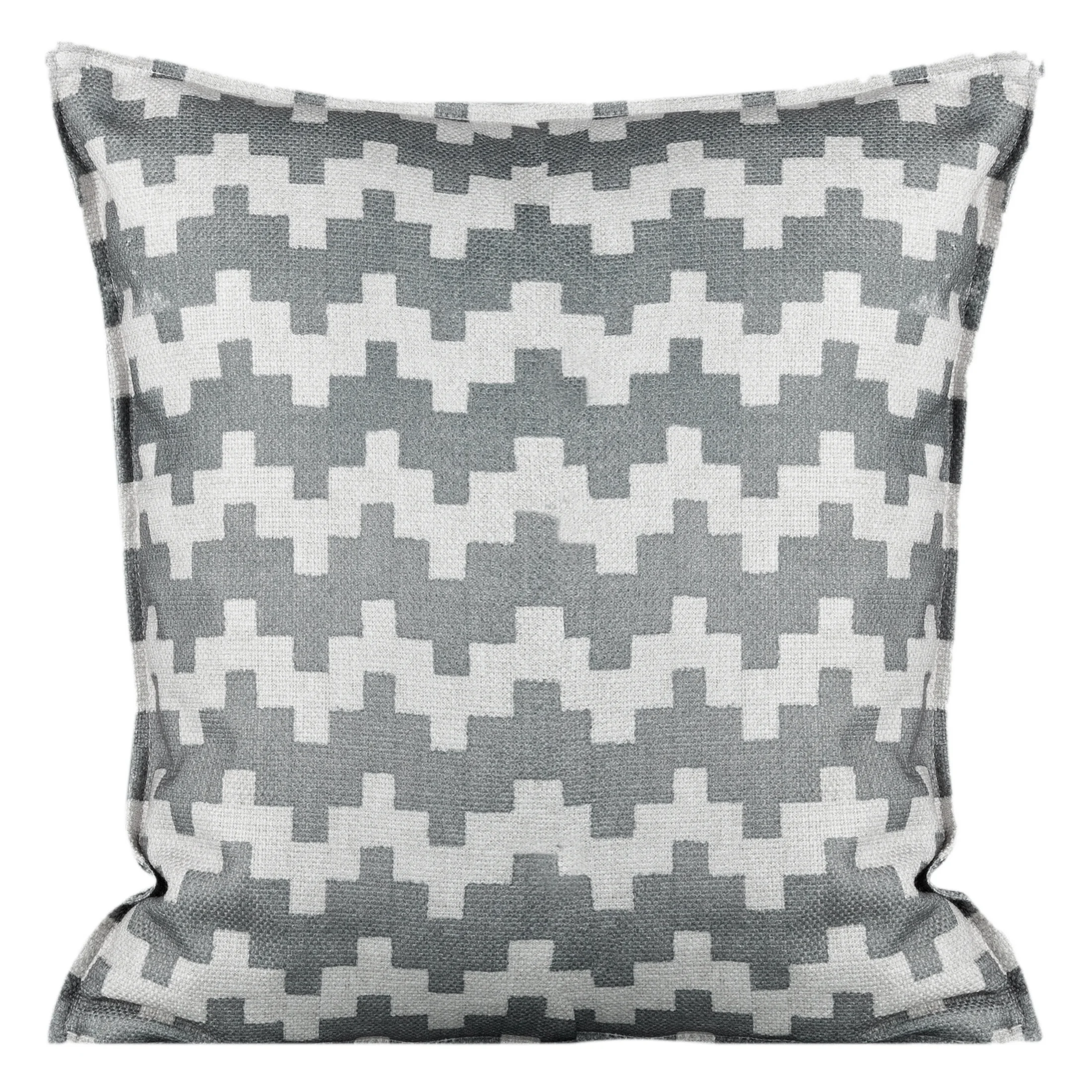 Poszewka na poduszkę 45x45 cm welwetowa stalowo, beżowa z geometrycznym nadrukiem i wypustką na brzegach GEO | eurofirany