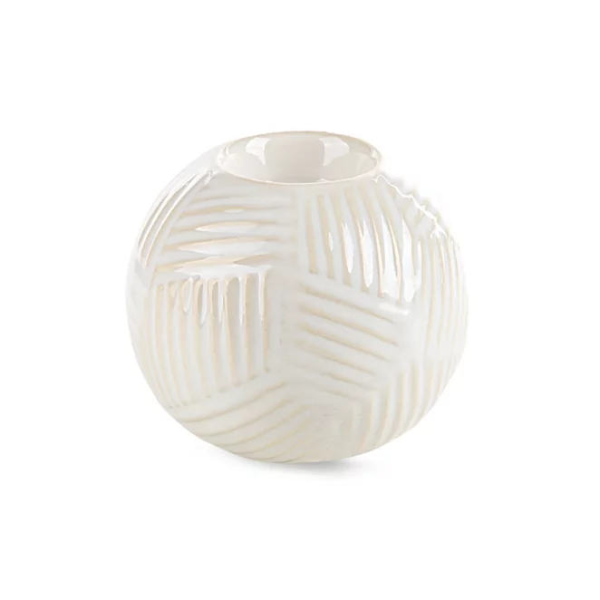 Świecznik ceramiczny kremowy dekoracyjny z wytłaczanym wzorem średnica 10x9 cm ROMINA - kolekcja SEA SUMMER