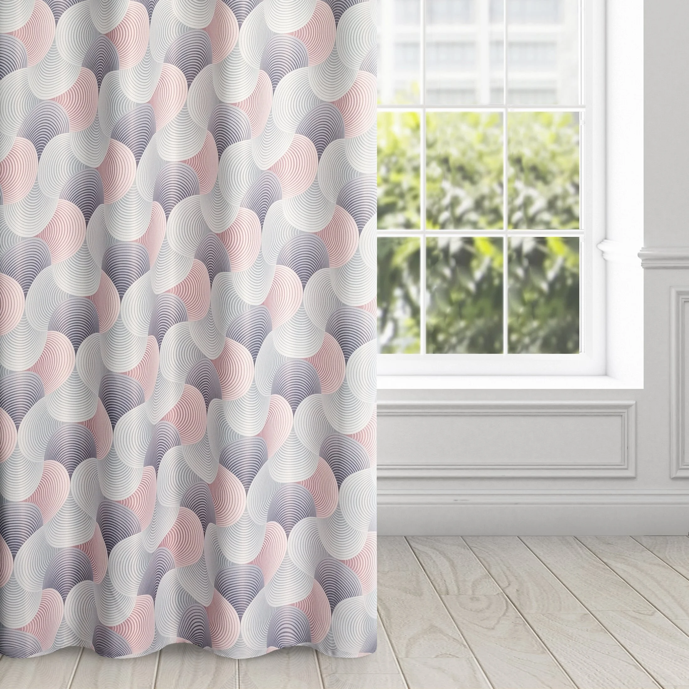 Zasłona szaro, różowa dimout z geometrycznym wzorem 140x250 cm przelotka - ASETA | eurofirany