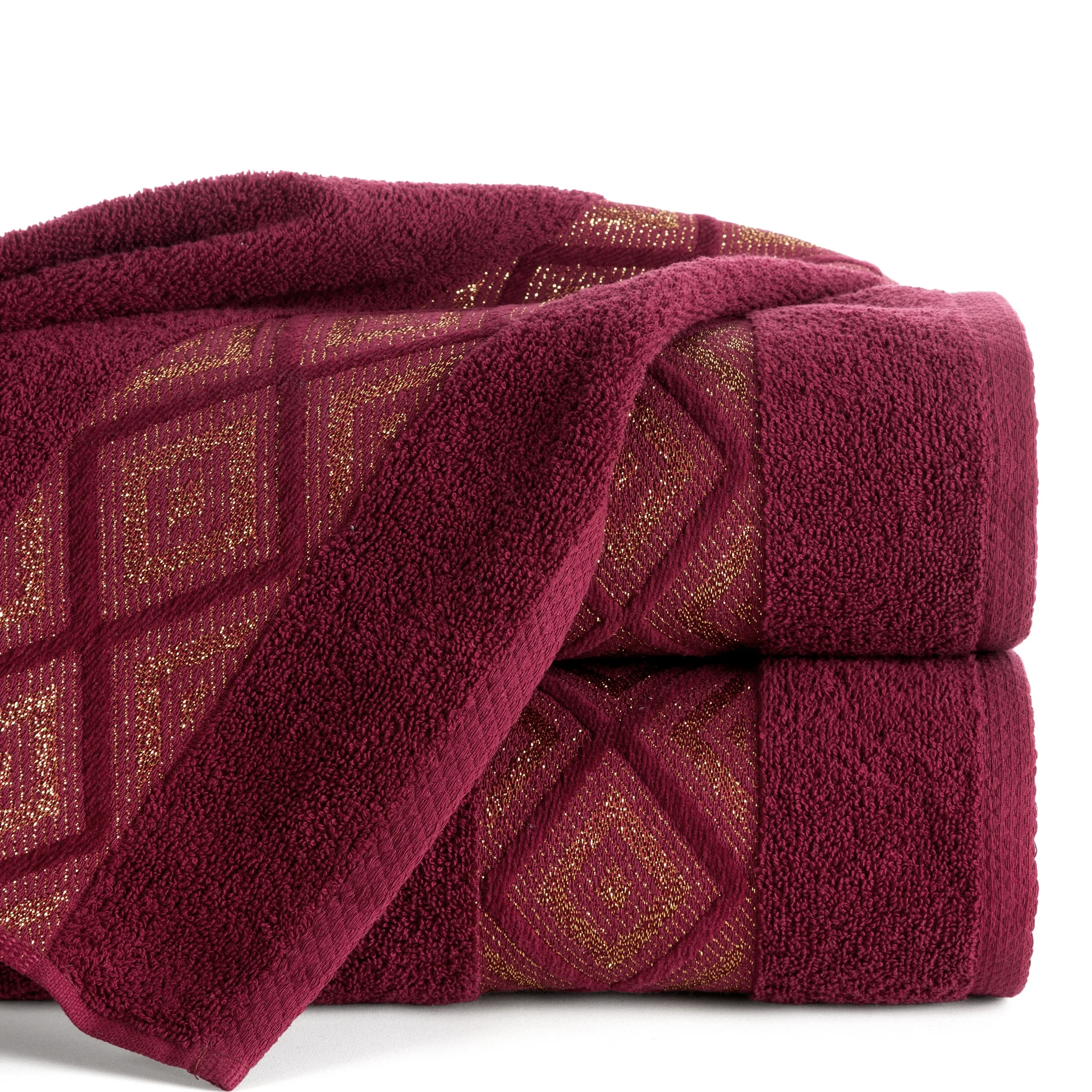 Ręcznik kąpielowy 70x140 cm bawełniany kolor bordowy przetykany błyszczącą nicią w geometryczny wzór 500 g/m2 AZARI