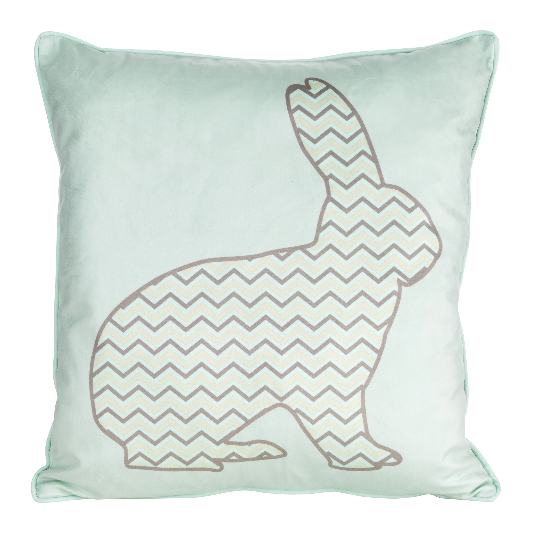 Poszewka na poduszkę 45x45 cm z weluru miętowo, beżowa zdobiona nadrukiem zajączka WIOSNA 6 | eurofirany