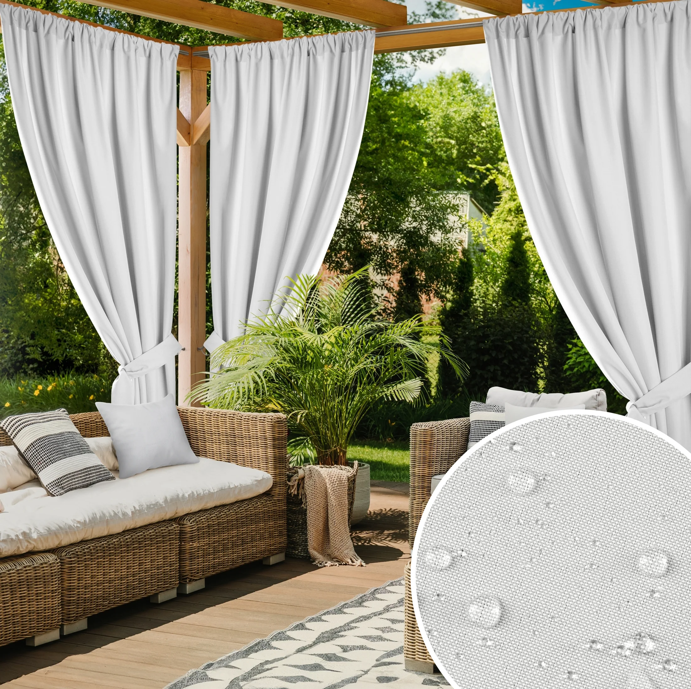 Zasłona biała z wodoodpornej tkaniny idealna do ogrodu i na taras 155x200 cm tunel - GARDEN | eurofirany