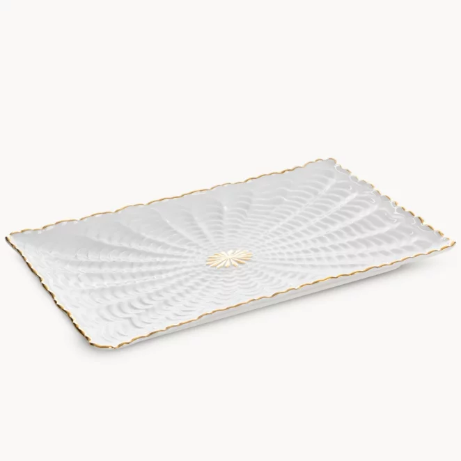 Patera ceramiczna dekoracyjna kremowo-złota z wypukłym wzorem 26x17x2 cm GAIA
