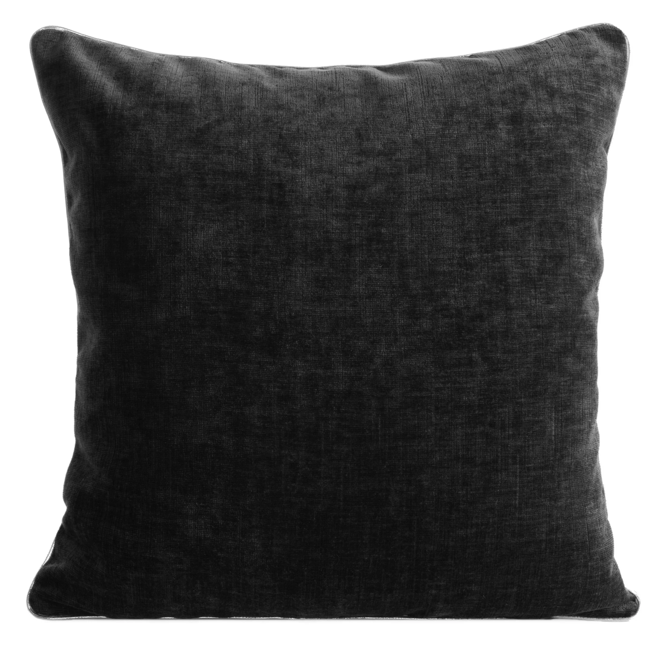 Poszewka na poduszkę 45x45 cm czarna szenilowa zdobiona srebrną lamówką MARY | eurofirany