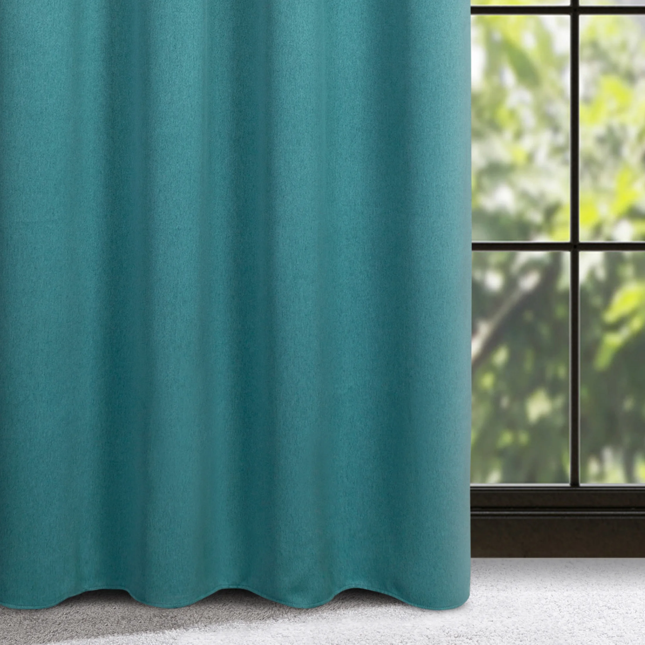 Zasłona ciemnoturkusowa zaciemniająca o strukturalnym wzorze 130x300 cm taśma - CARLO |