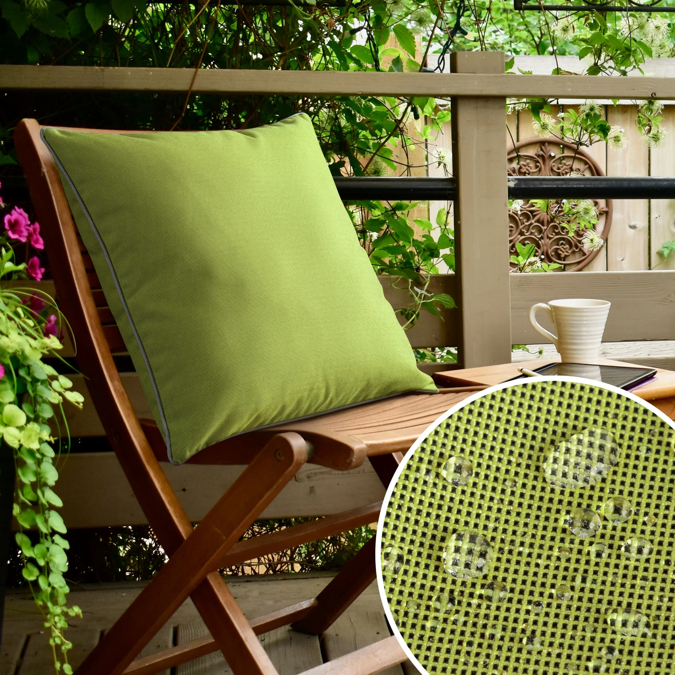 Poszewka na poduszkę 45x45 cm z gładkiej tkaniny wodoodpornej jasnozielona idealna do ogrodu i na taras GARDEN 4 |