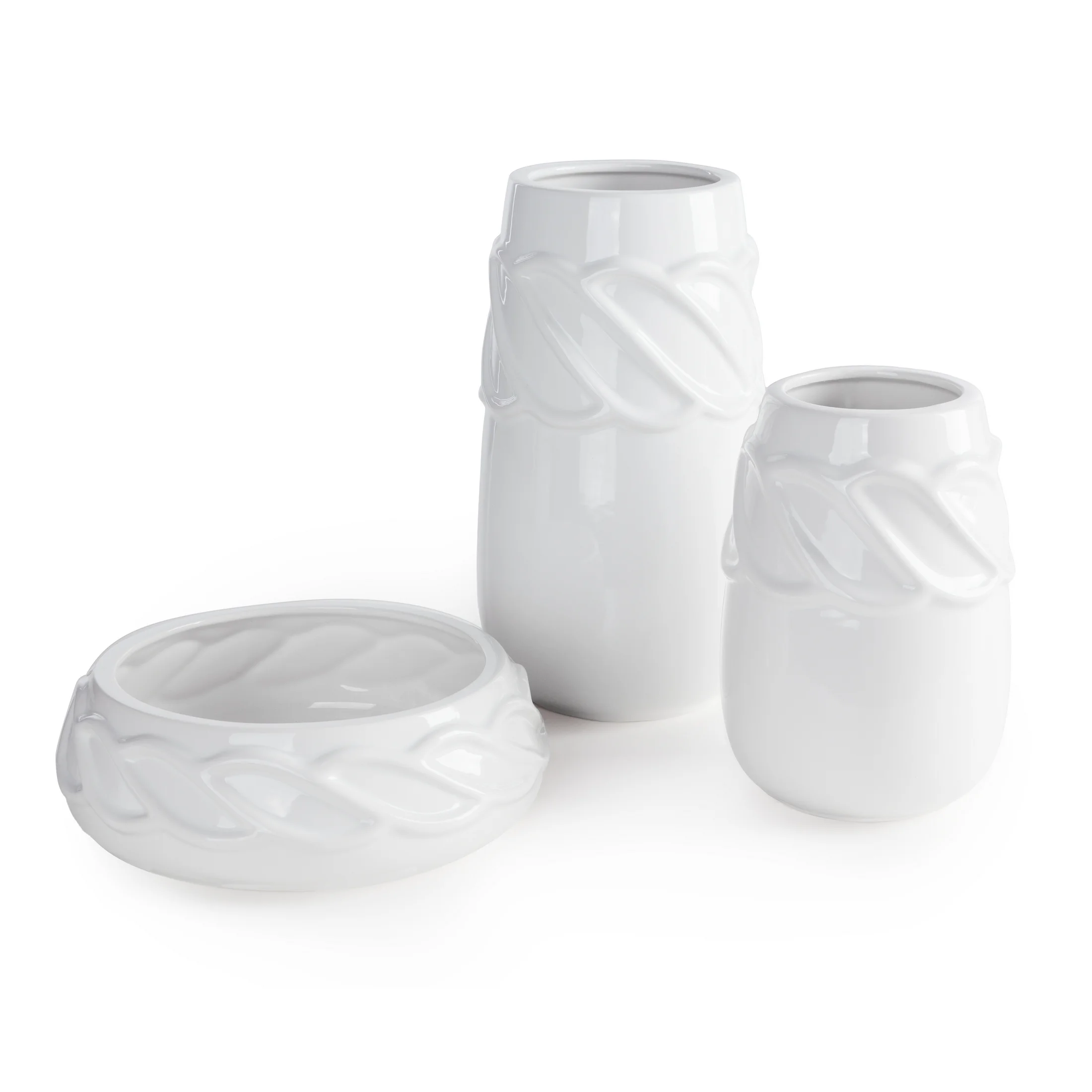 Wazon biały dekoracyjny z wypukłym dekoracyjnym wzorem średnica 15x20 cm LISA - kolekcja SEA SUMMER