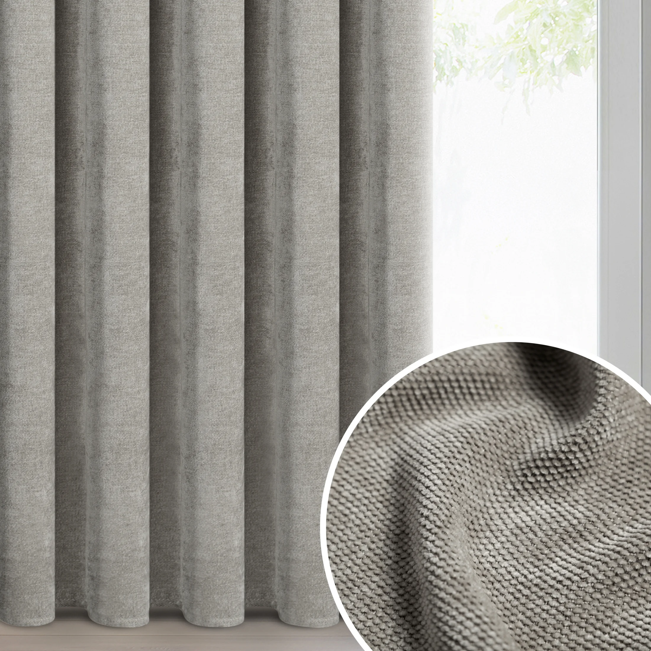 Zasłona beżowa o szenilowej strukturze 140x270 cm taśma - NESKA | eurofirany