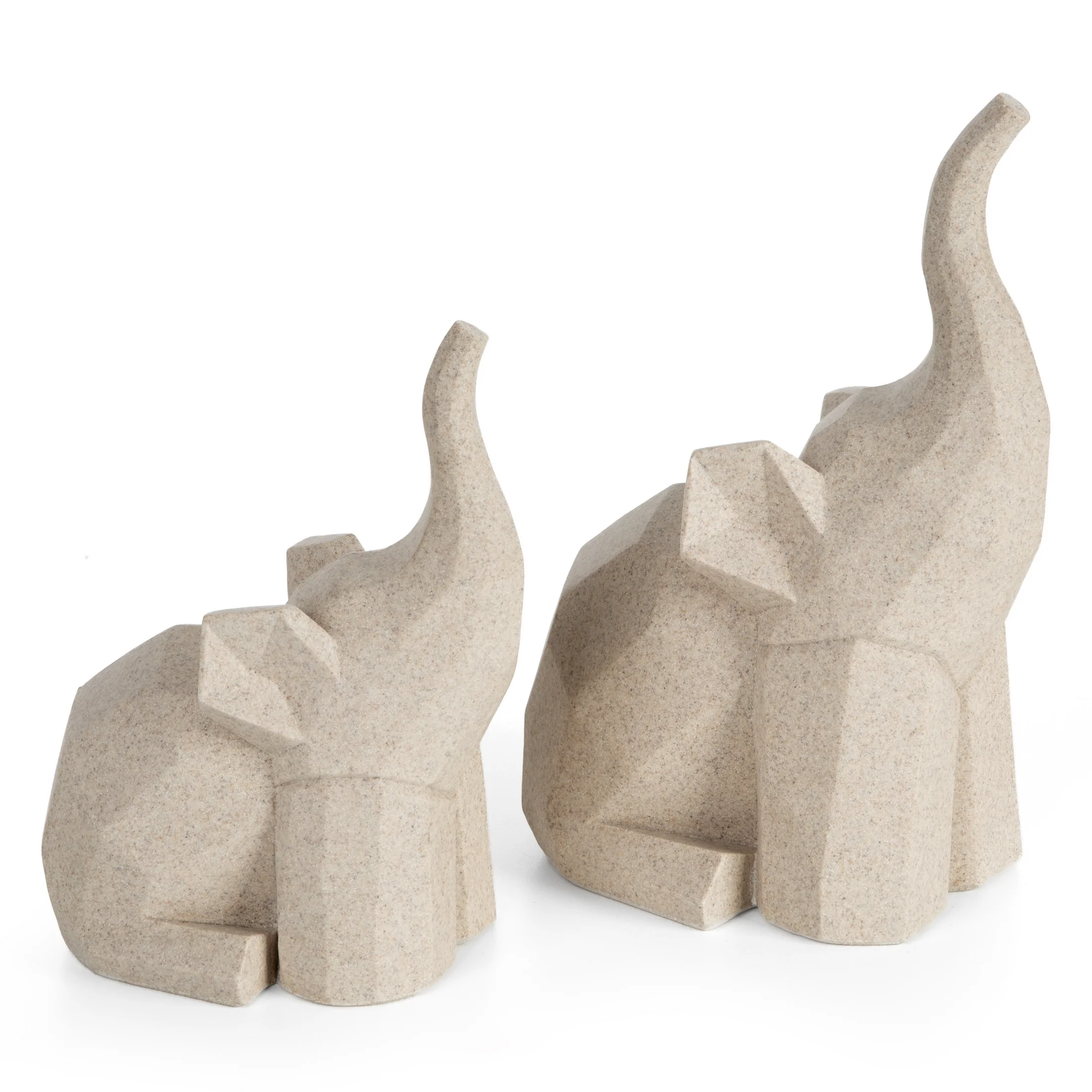 Figurka beżowa słoń o geometrycznych liniach 16x12x21 cm LOGAN