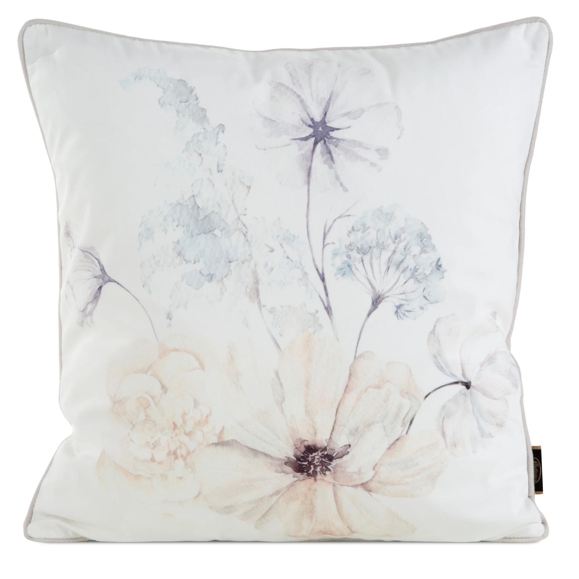 Poszewka na poduszkę 45x45 cm welwetowa, kremowo beżowa, dwustronna z motywem kwiatów VELVET 127 Eurofirany Premium | eurofirany